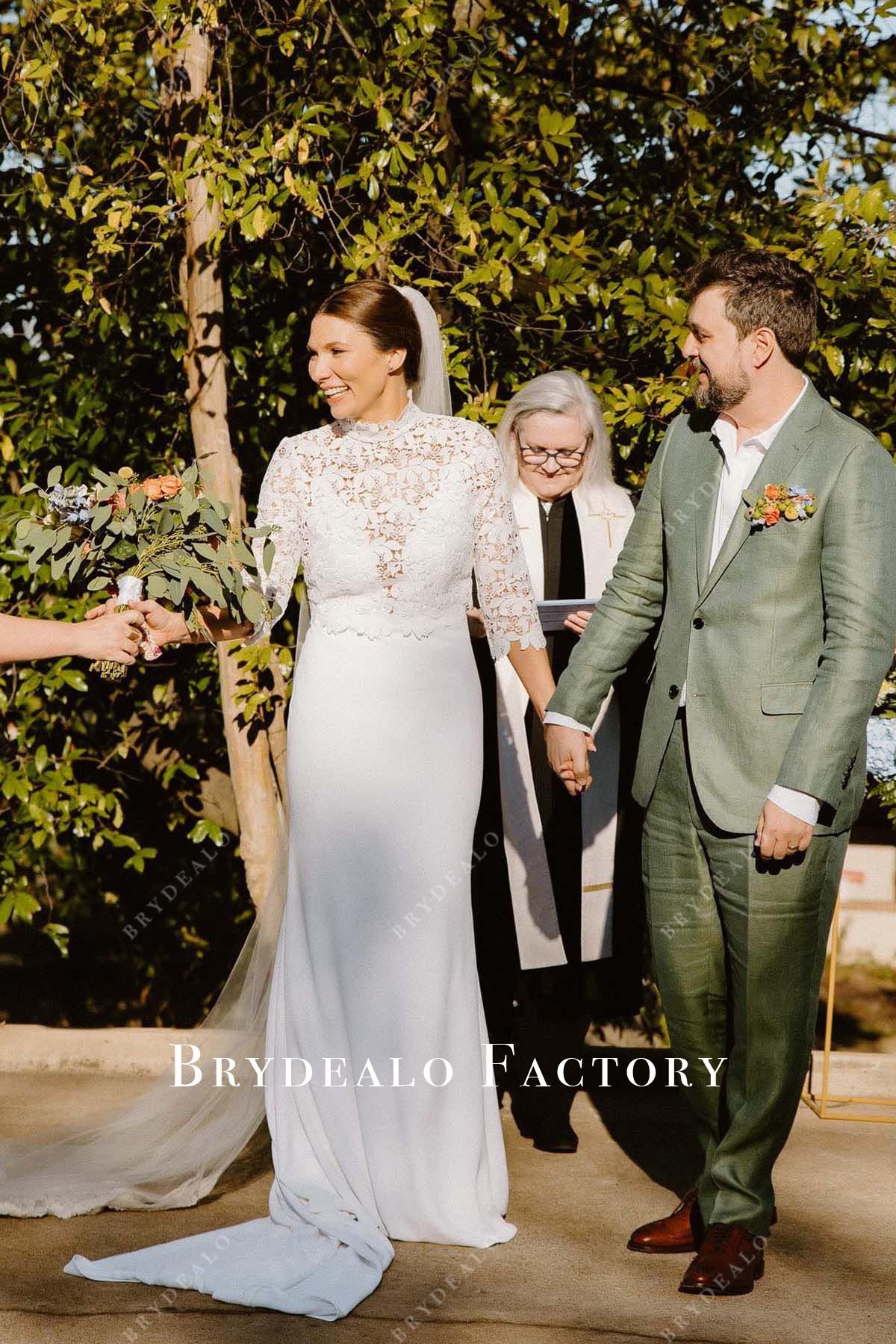 lace top crepe mermaid wedding dress