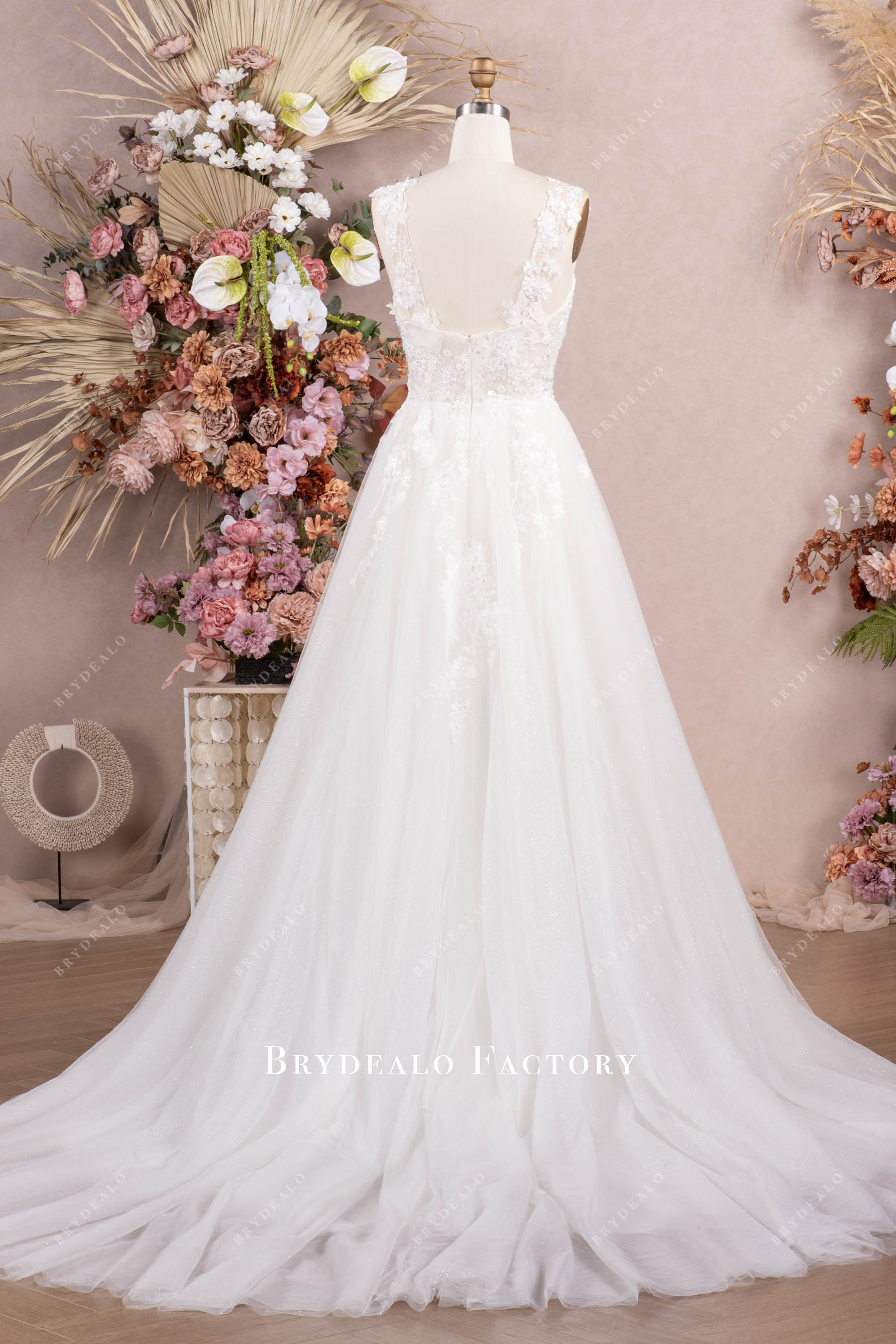 lace tulle long wedding dress
