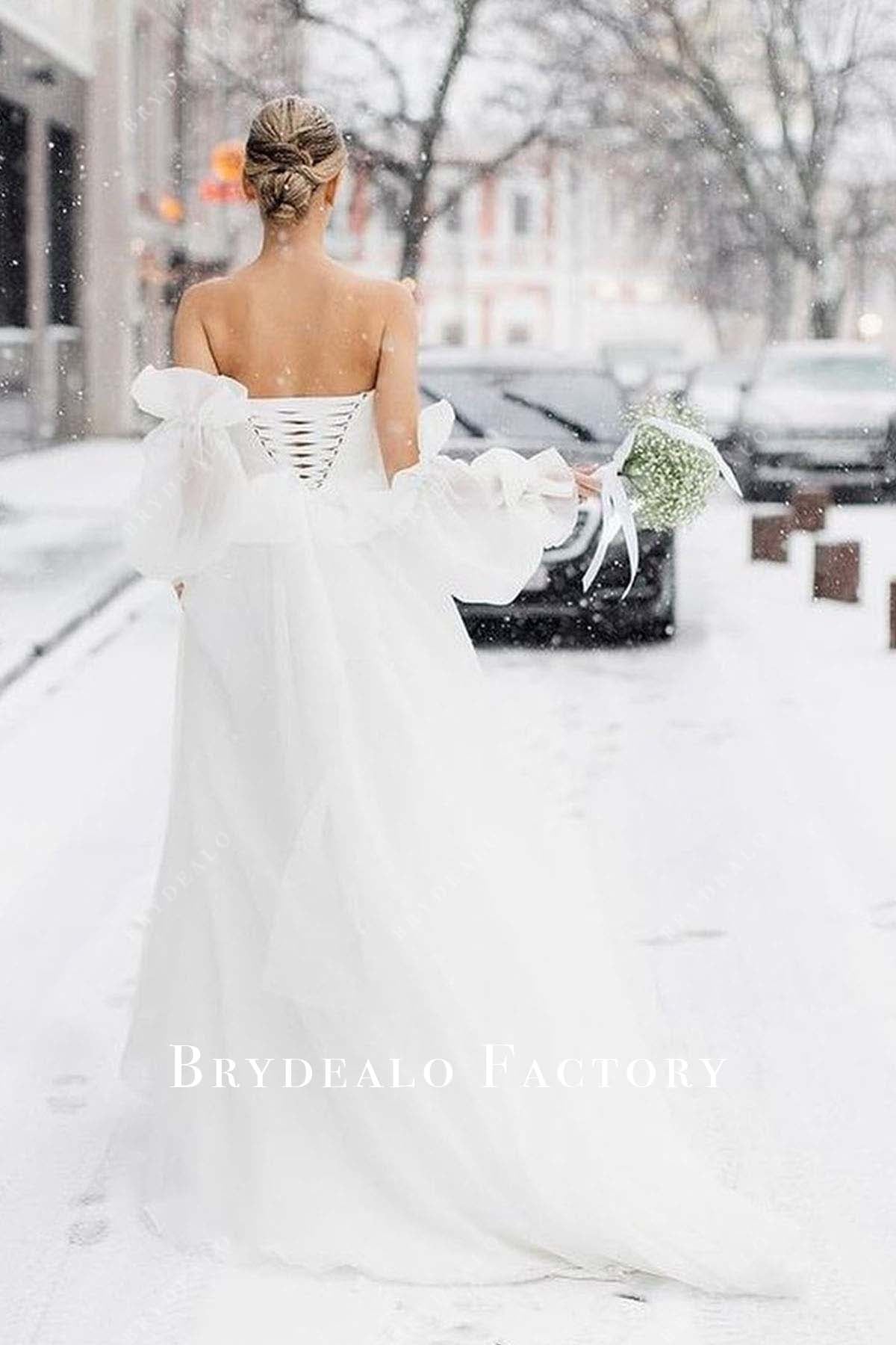 lace up back A-line winter wedding dress