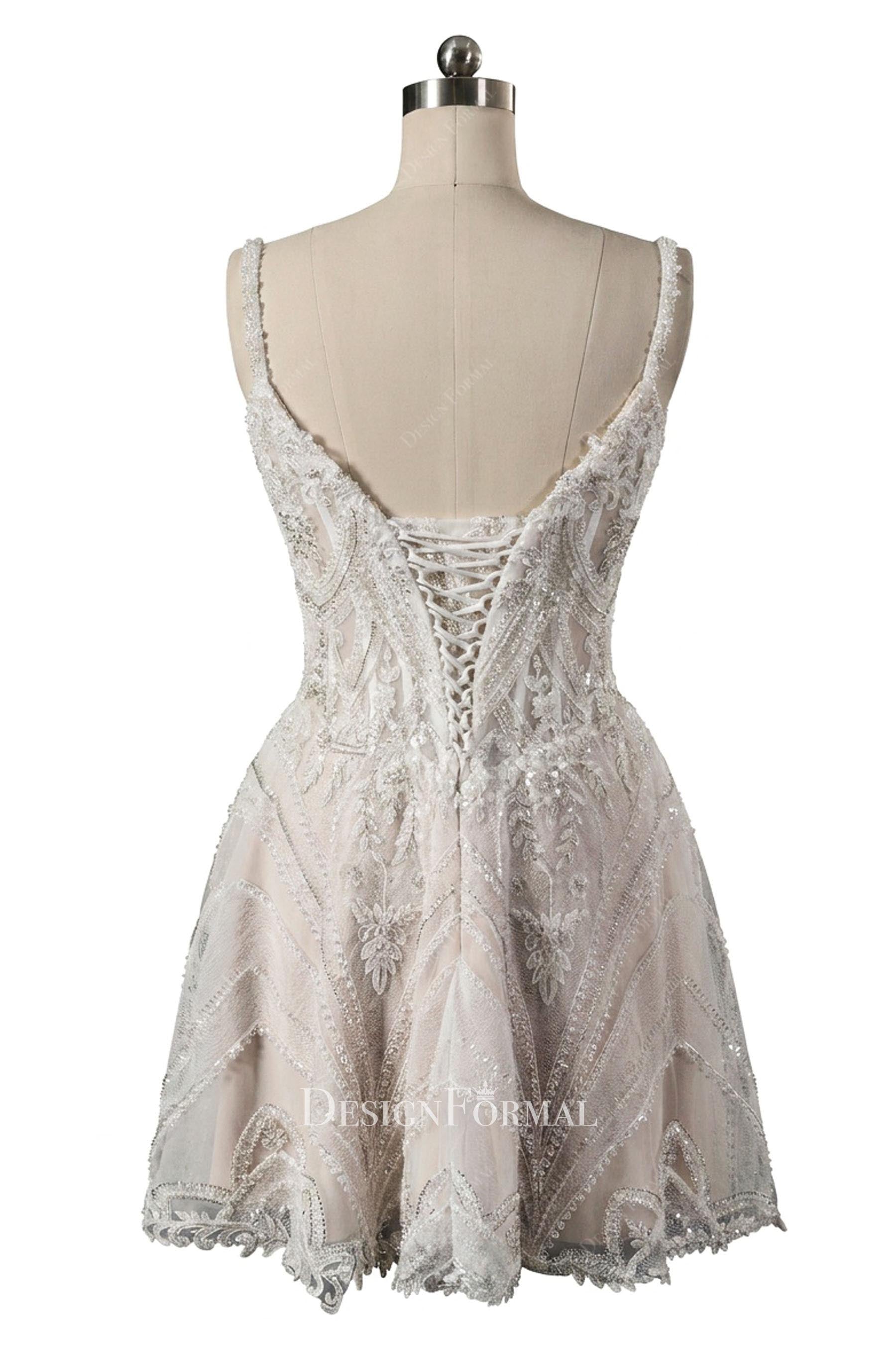 lace up back short wedding dress