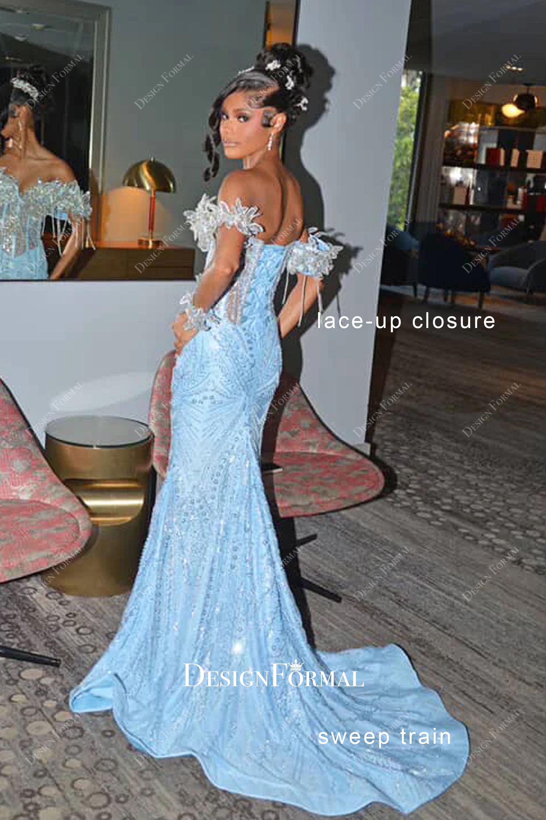 lace-up back sweep train custom dress