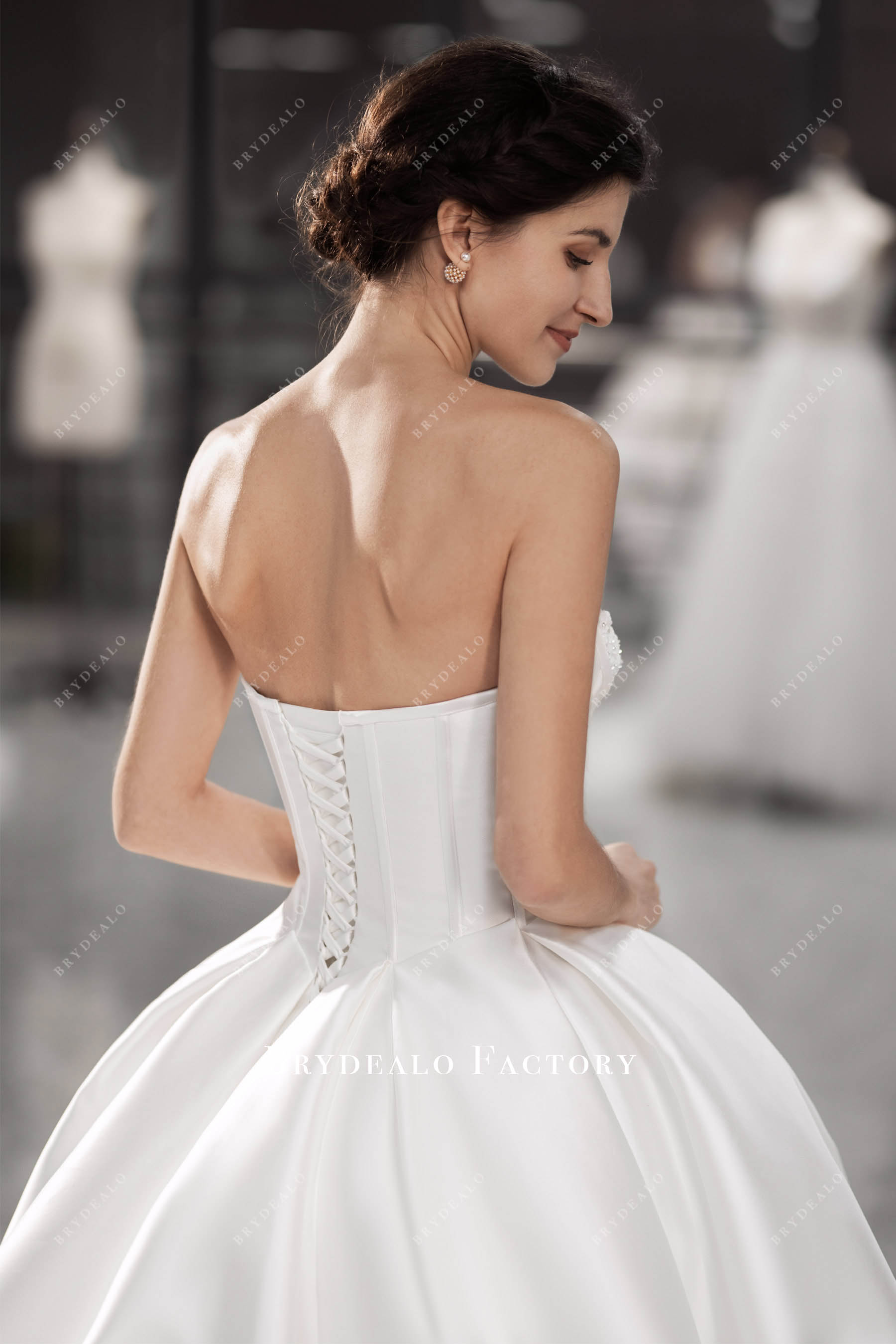 lace-up back mikado white wedding dress