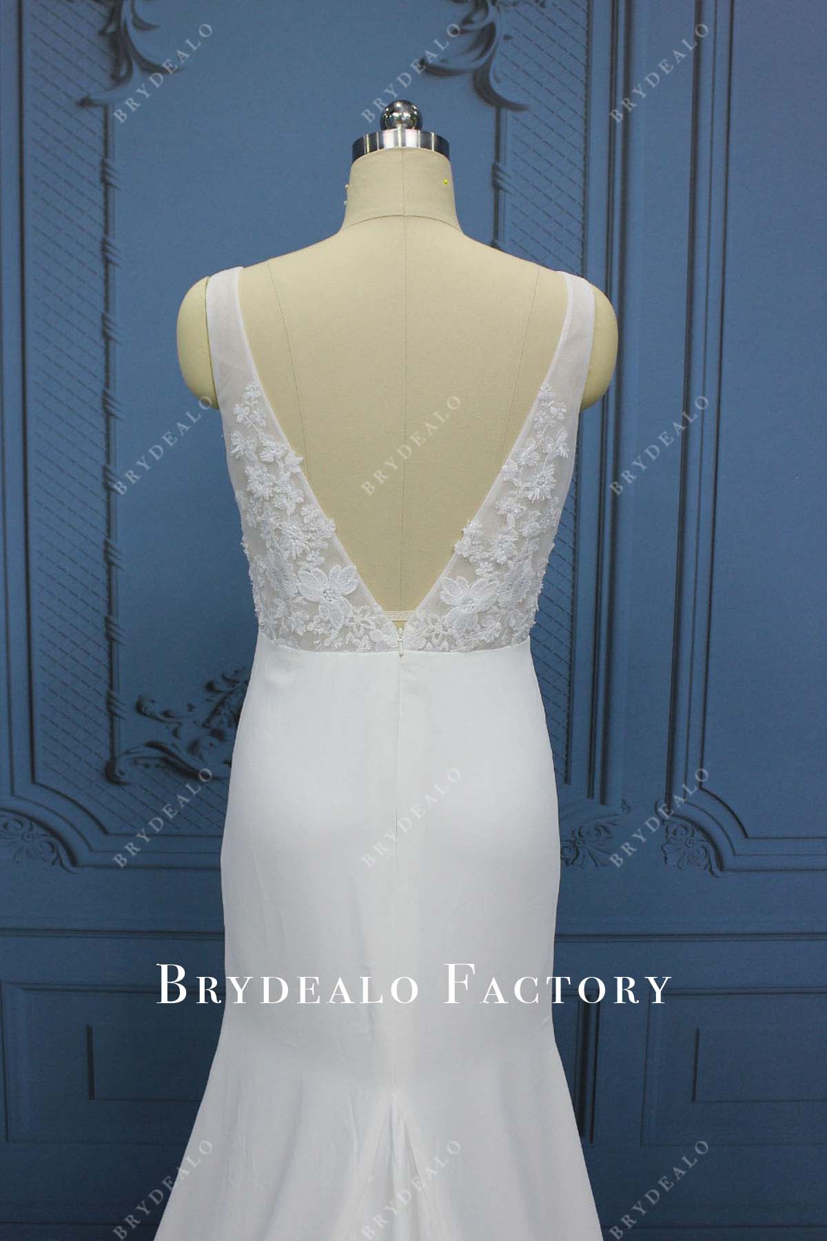 lace v back long train wedding dress