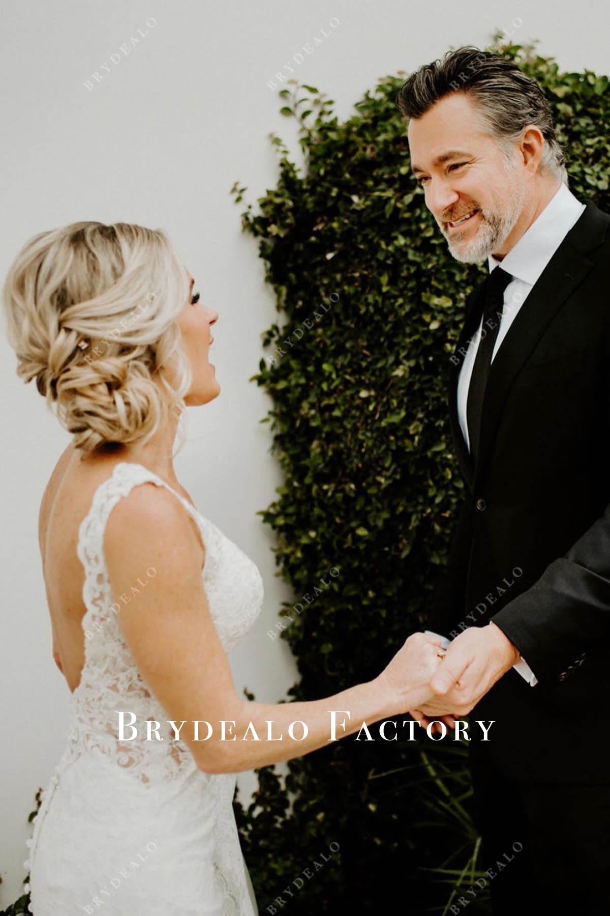 lace v neck wedding dress