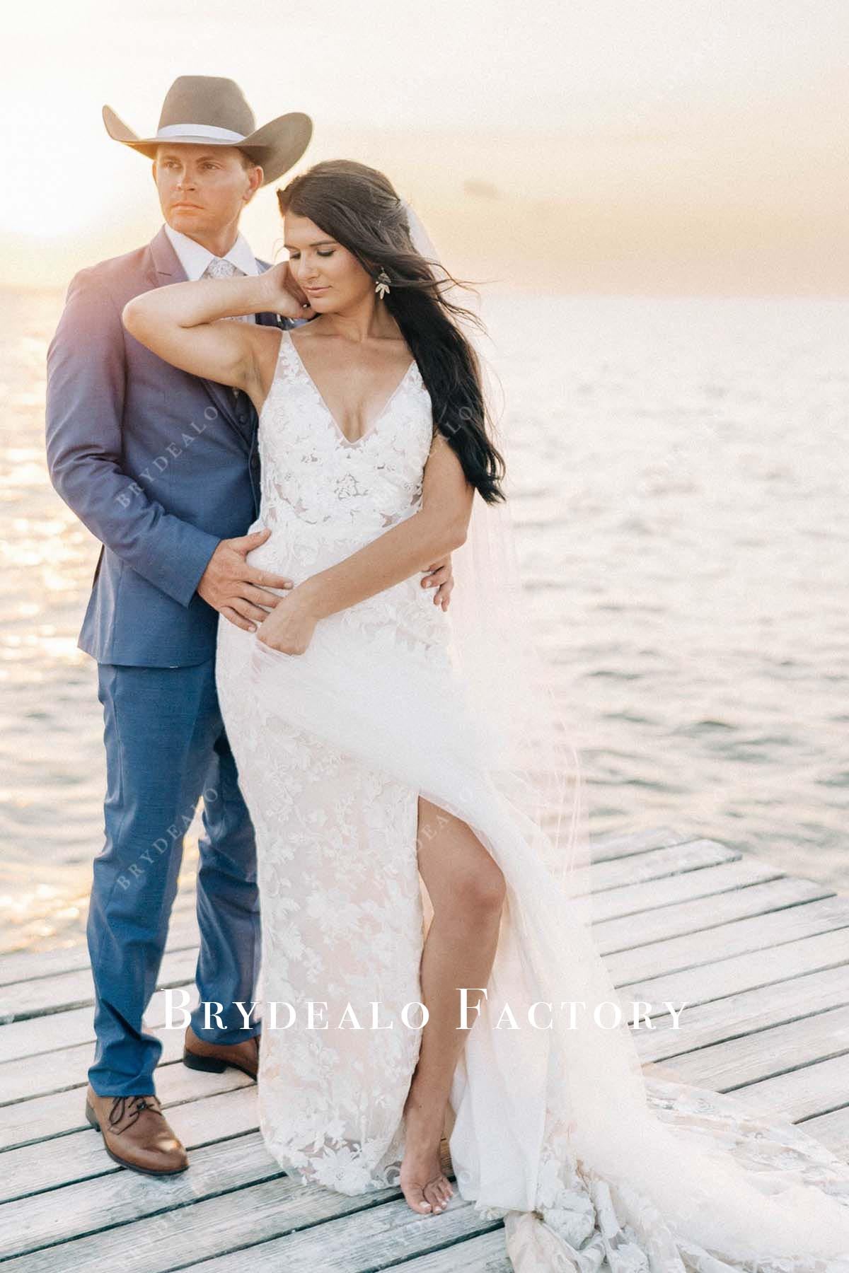 lace v neck wedding dress