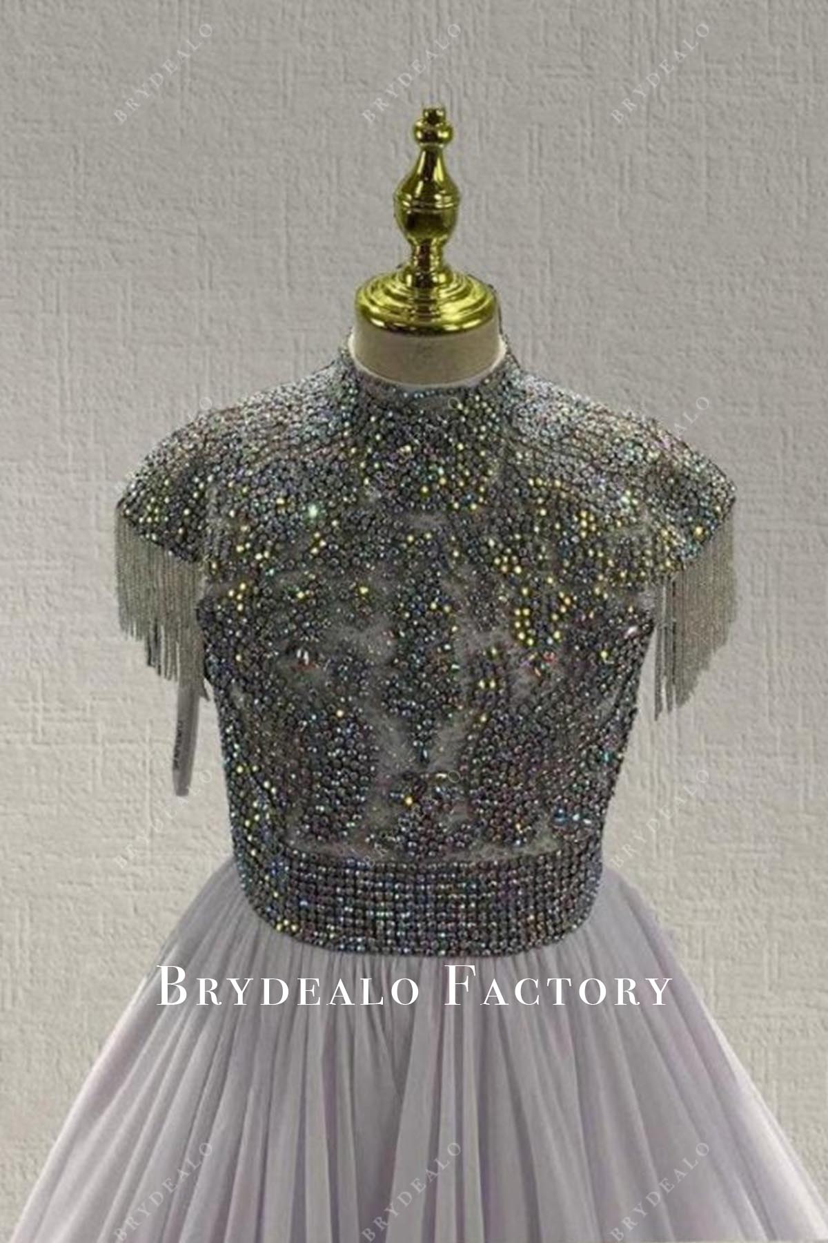 lavender crystals high neck pageant dress