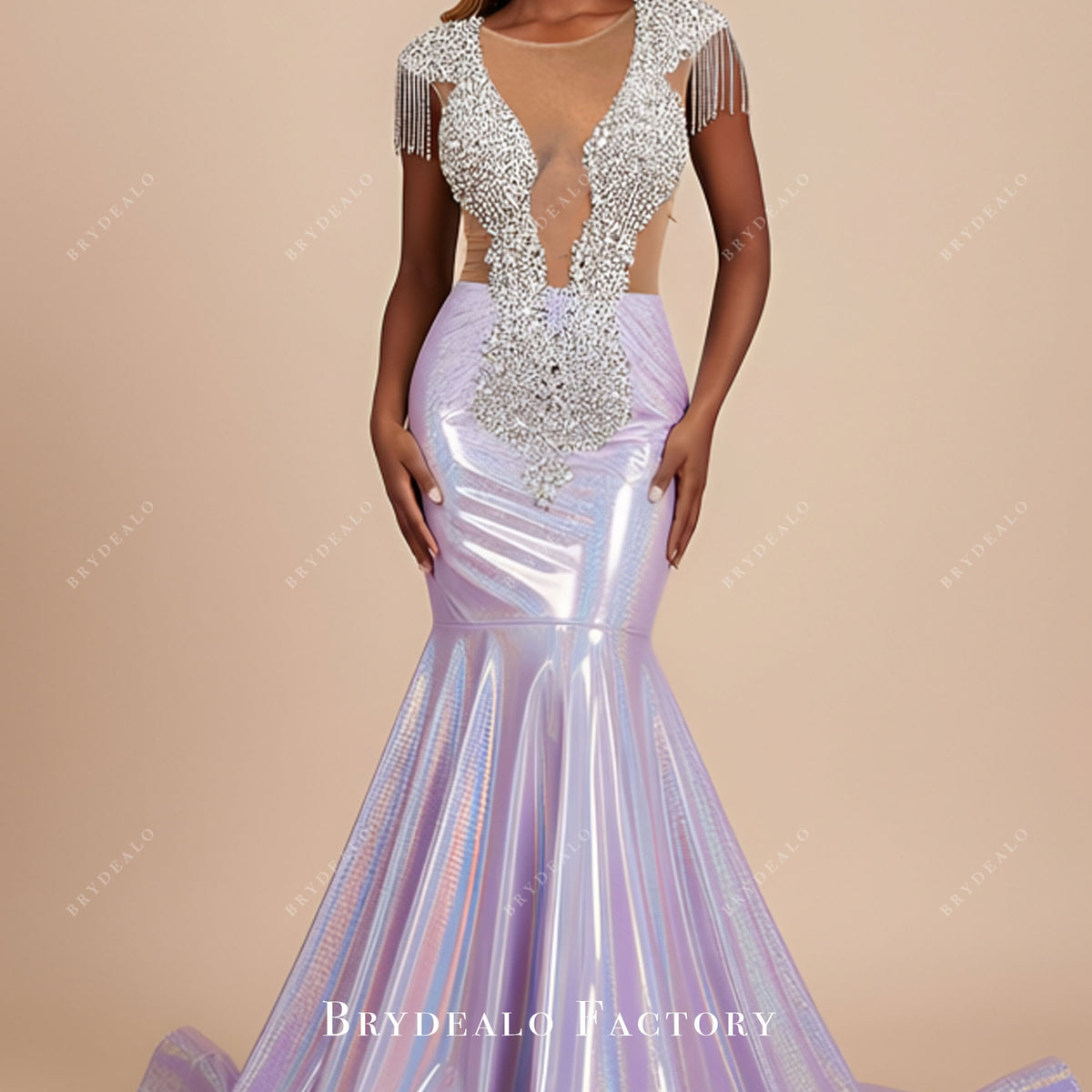 Luxury Galaxy Lilac Rhinestone Mermaid Stretchy Prom Dress