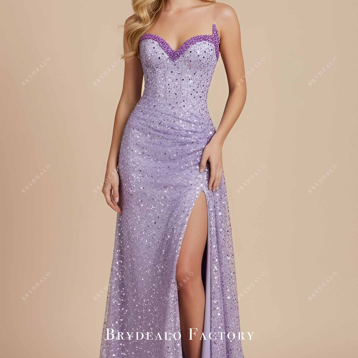 Lavender Sparkly Sequin Slit Side Panel Prom Dress Lavender Sparkly Sequin Slit Side Panel Prom Dress