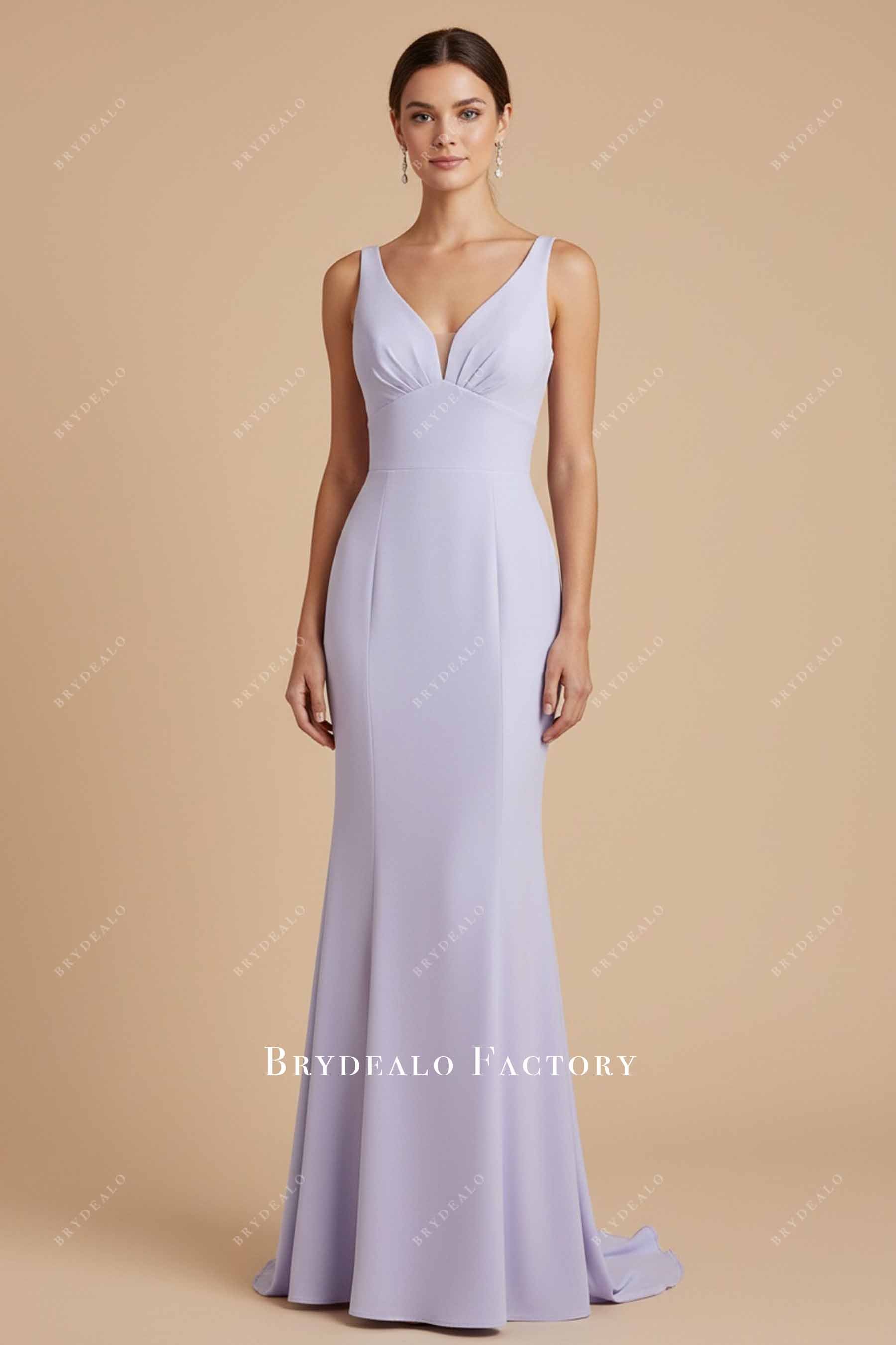 lavender jersey plunging neck bridesmaid dress