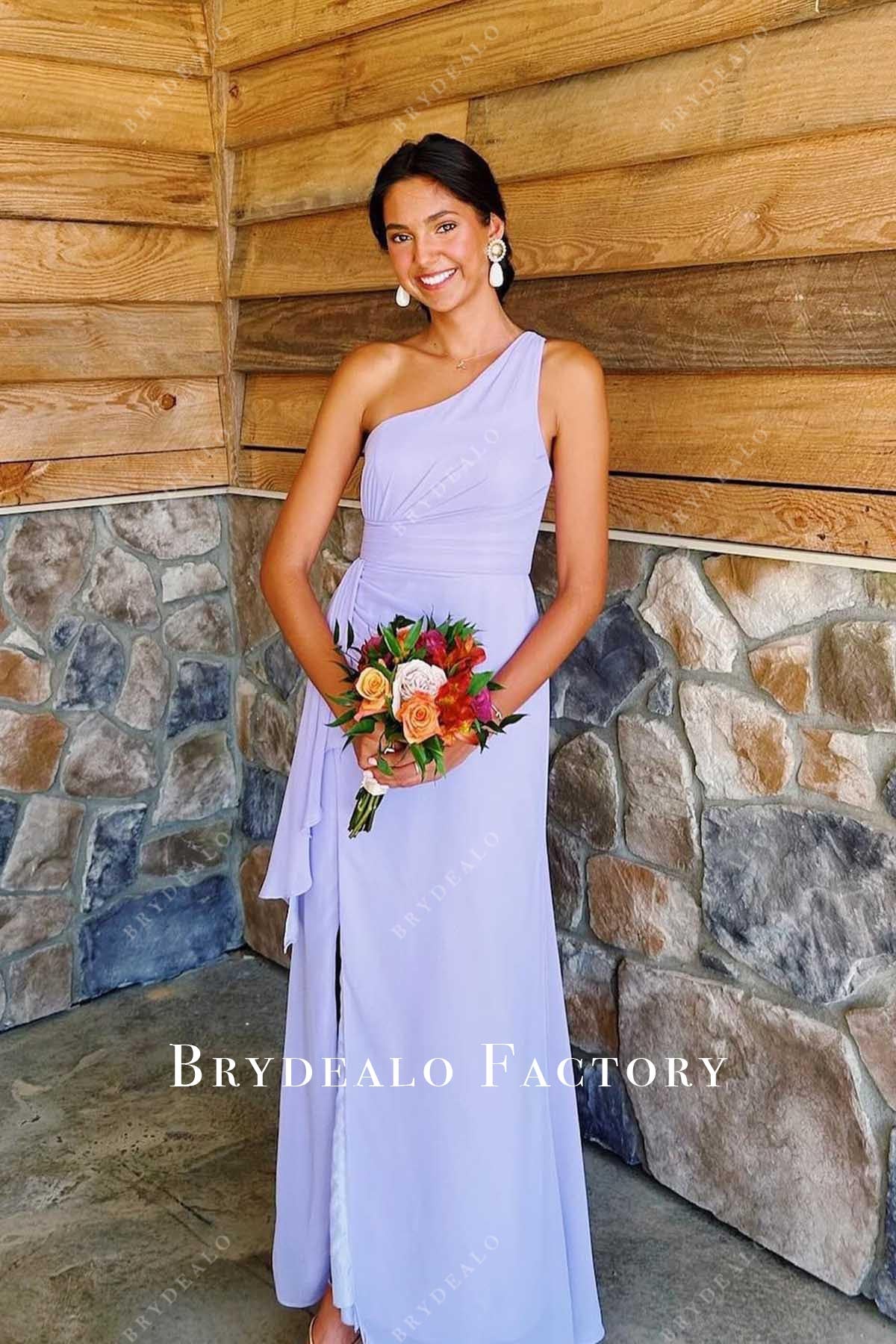 lavender one shoulder prom dress