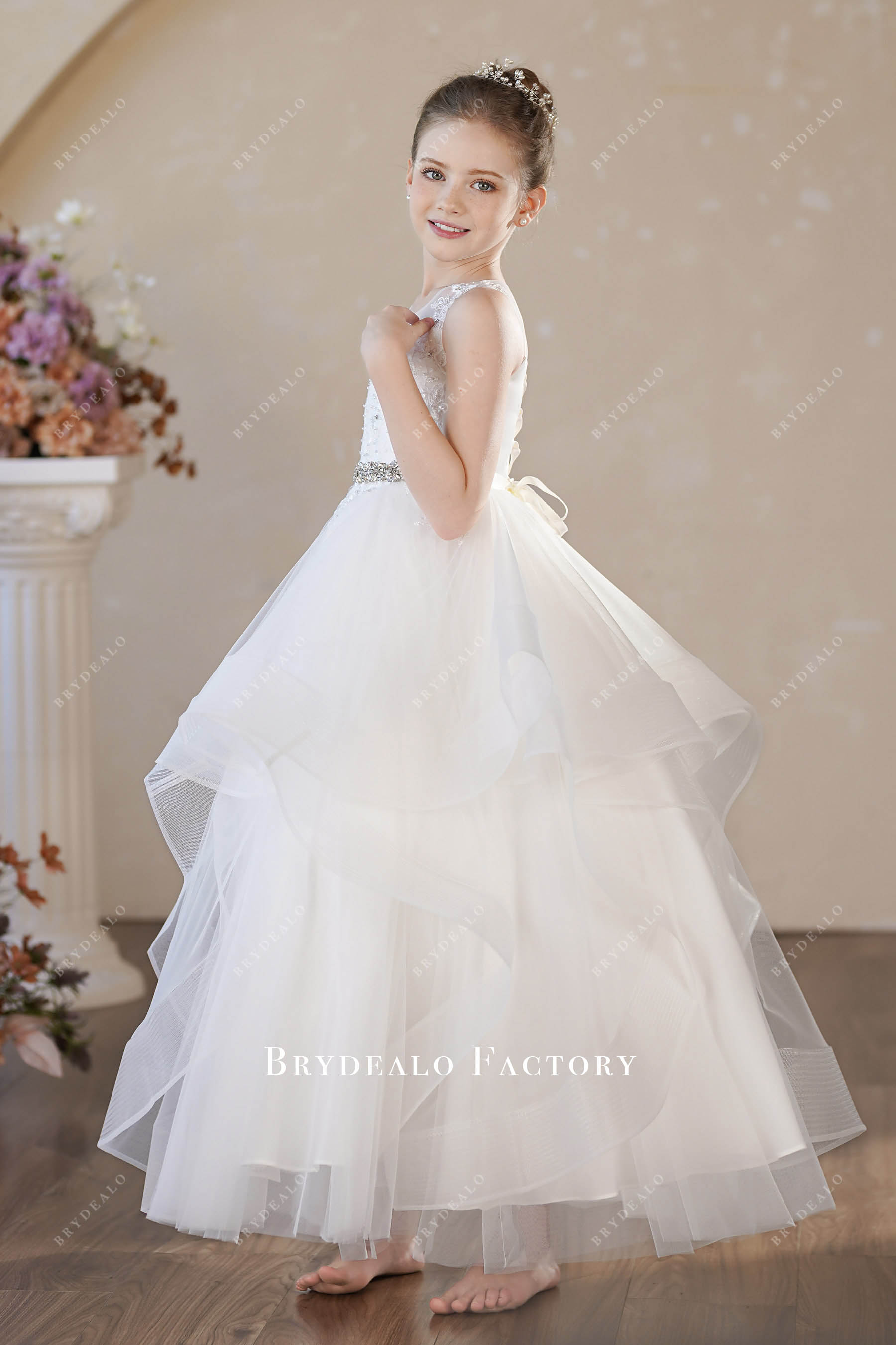 layered tulle long 1st communion dress