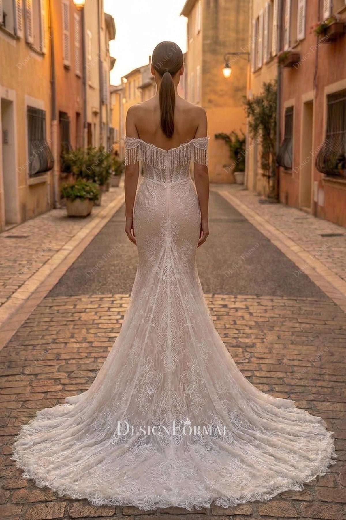 Modern Luxury Lace Crystal Tassel Mermaid Wedding Dress