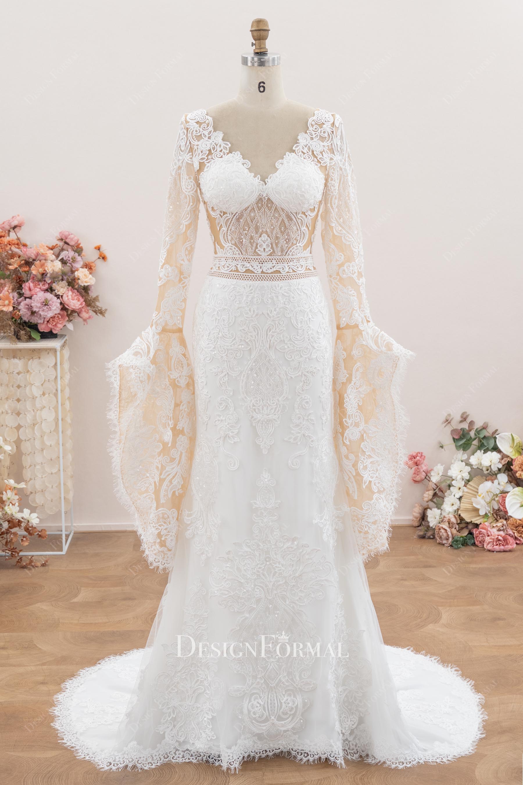 light ivory lace beach wedding dress