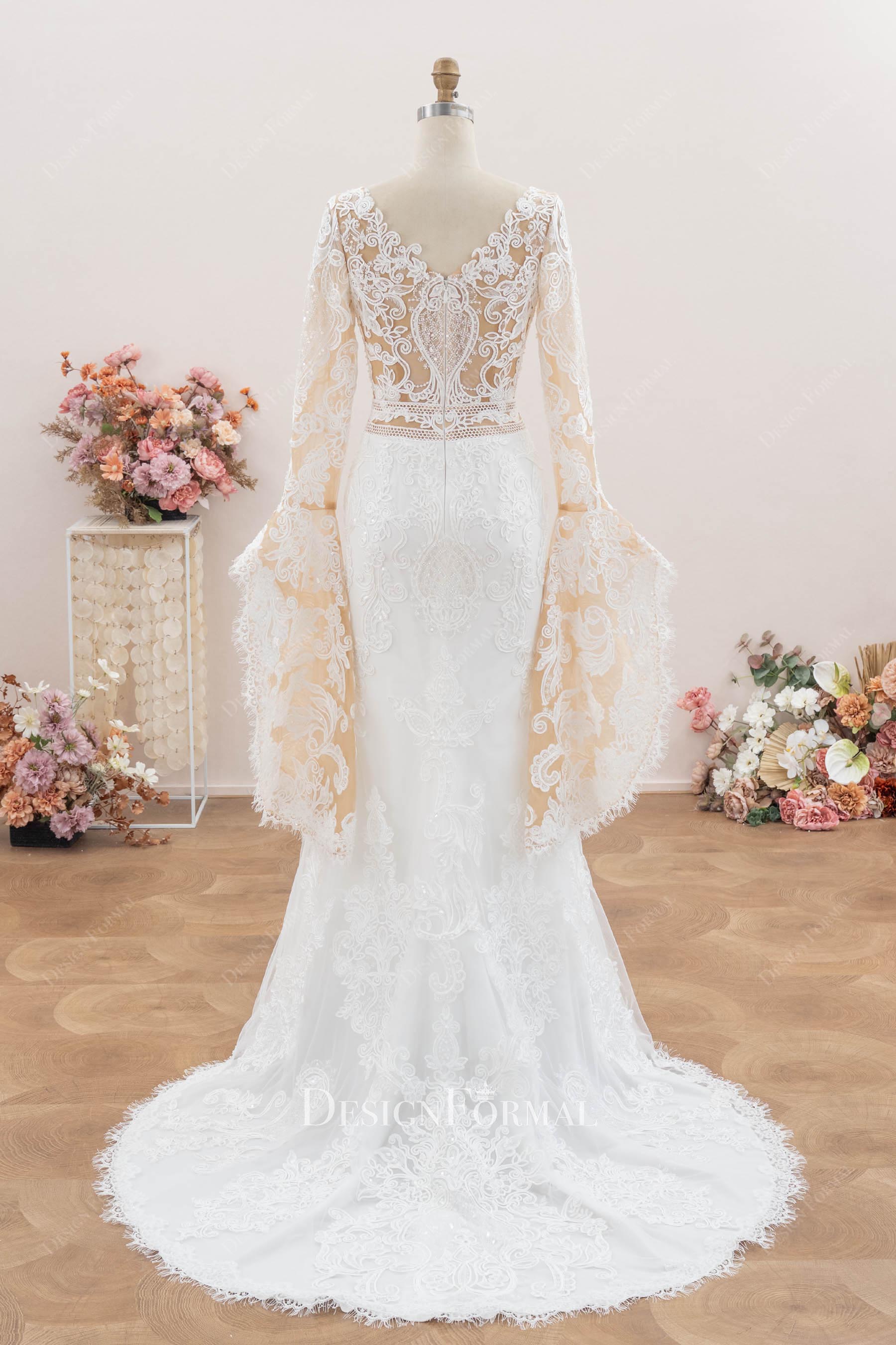 light ivory lace fit flare wedding dress
