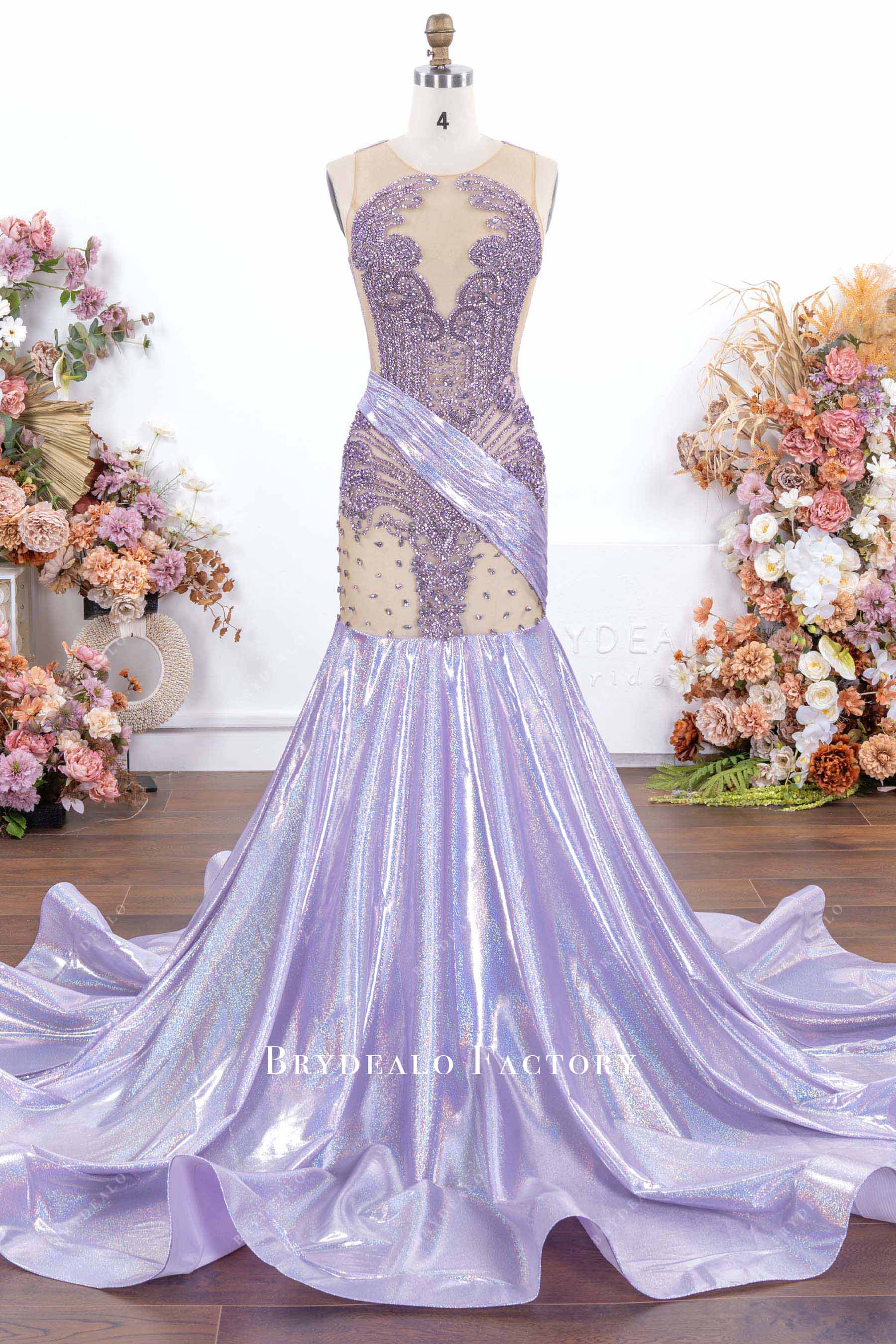 lilac court train prom dress