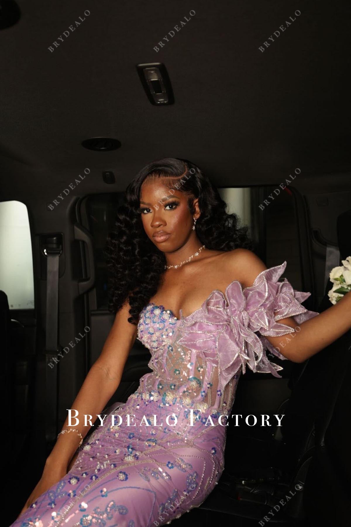 lilac glitter asymmetrical prom dress df20241324