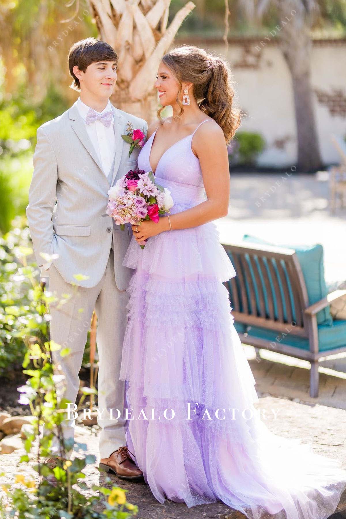 lilac layered court train homecoming dress