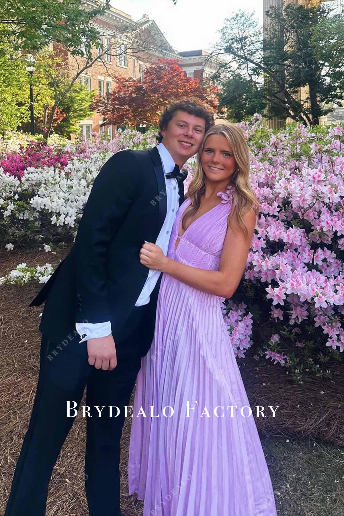 lilac plunging prom dress