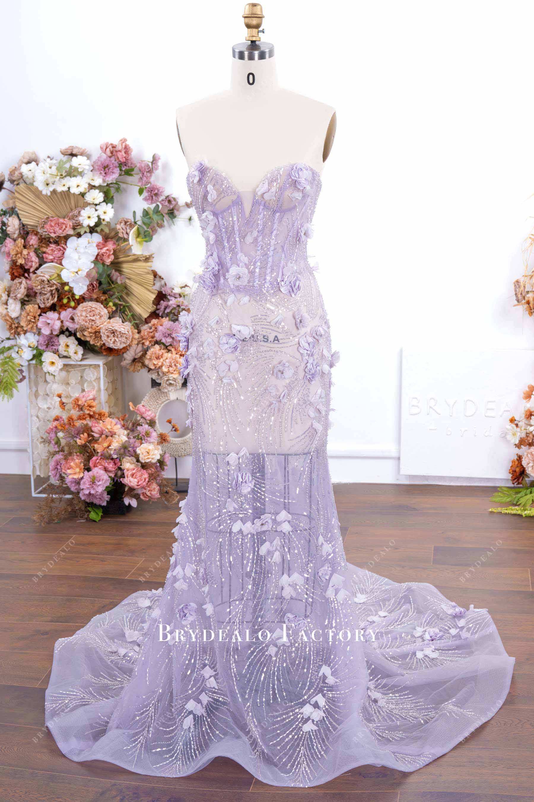 lilac sequin mermaid prom dress
