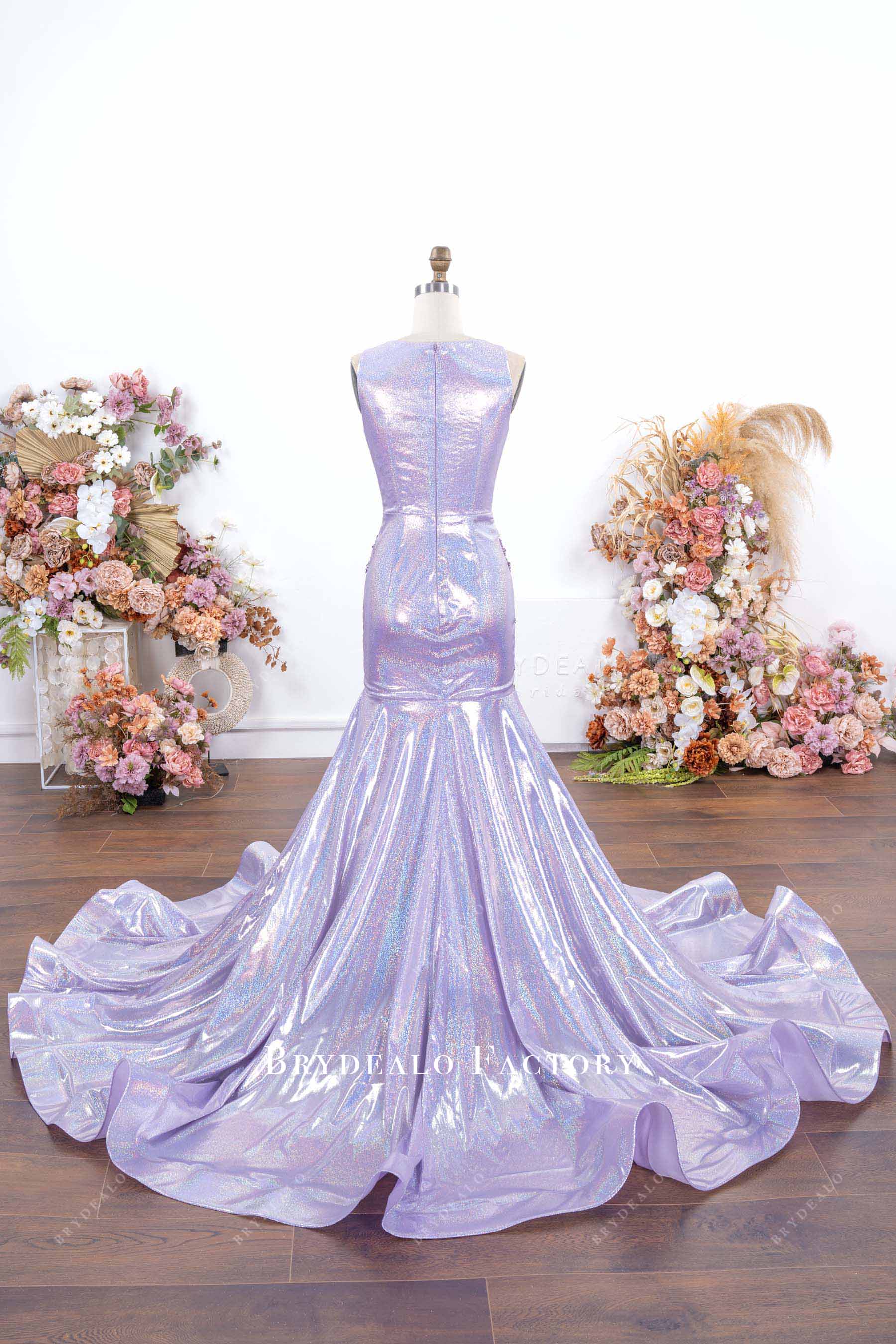 lilac shimmery court train prom dress