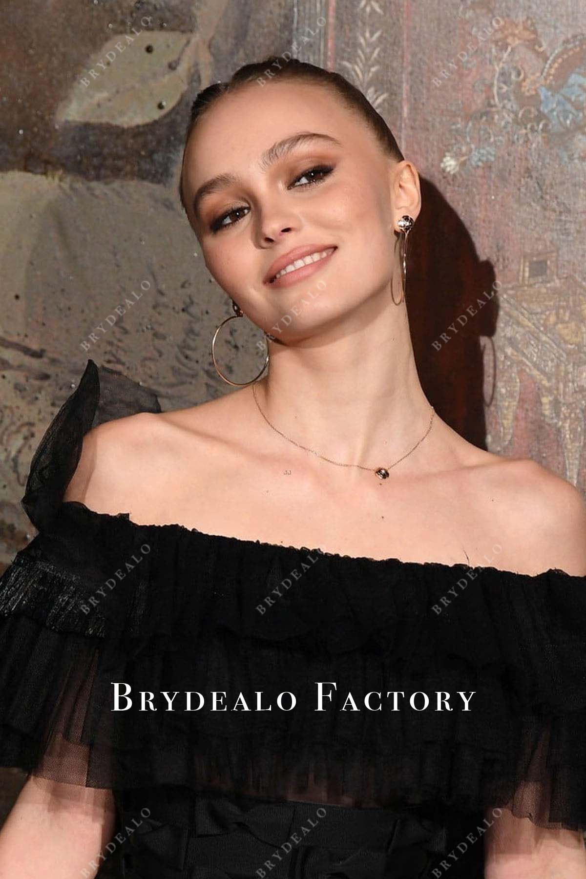 Lily-Rose Depp straight across dress Chanel Metiers d'Art show 2020