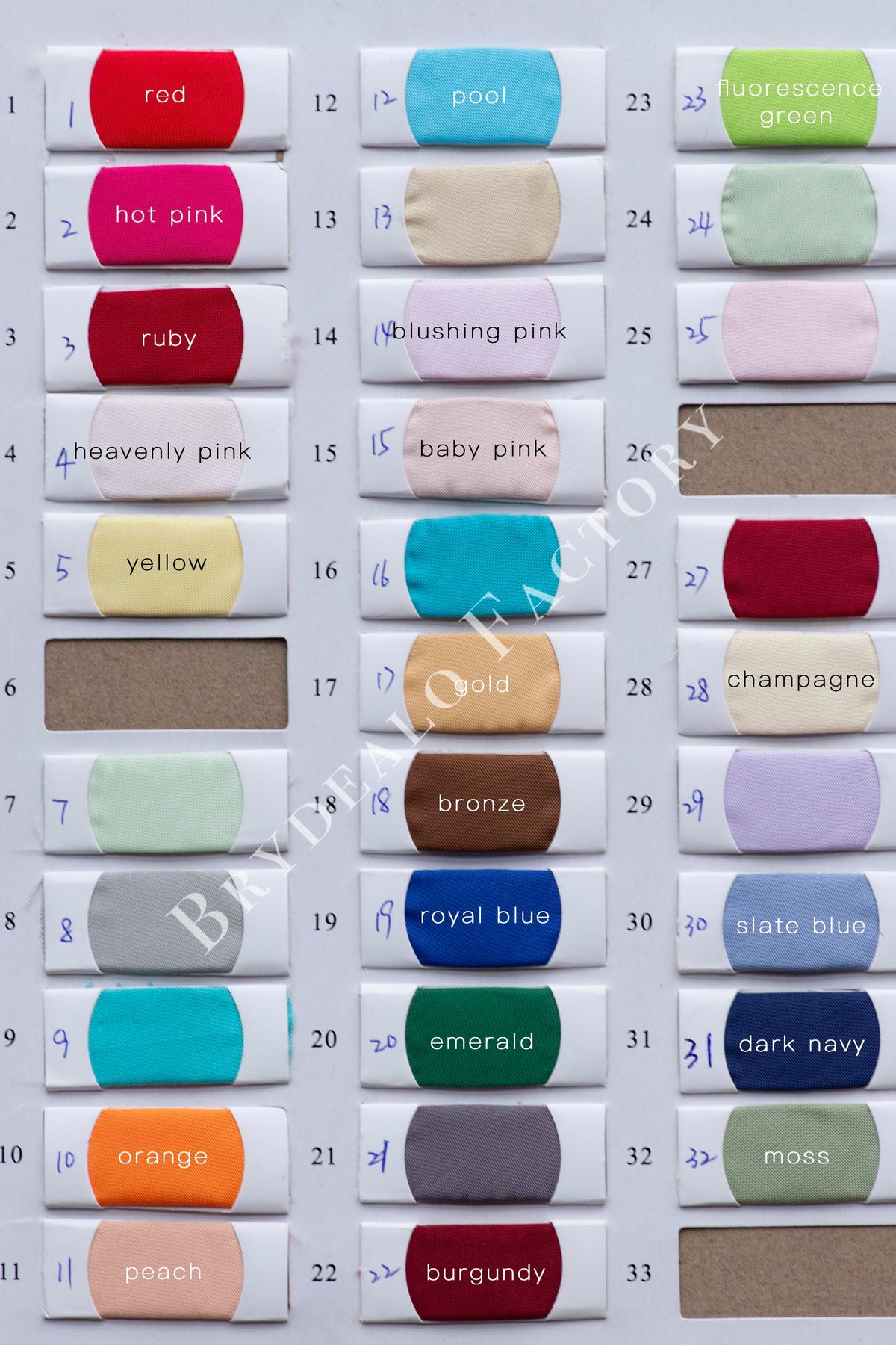Polyester Lining Fabric Color Chart | 120+ Colors