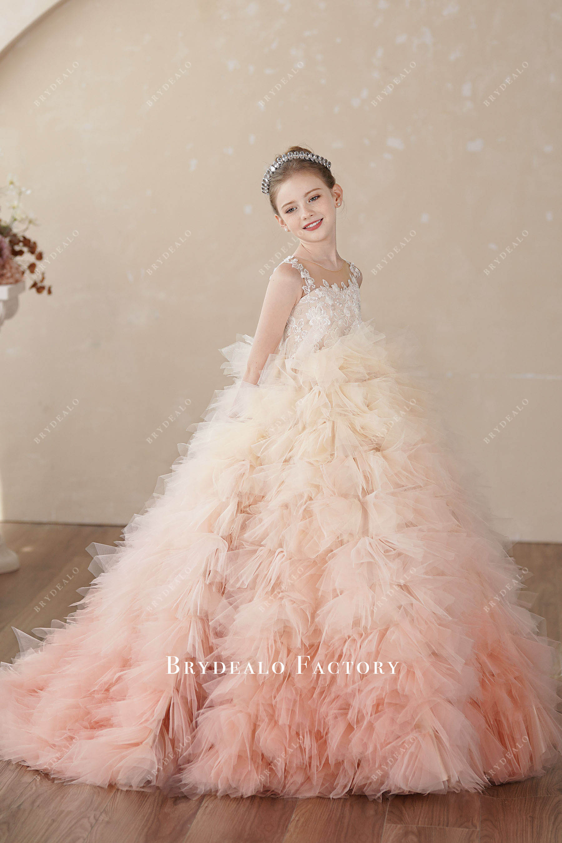 little girl quinceanera lace tulle ballgown