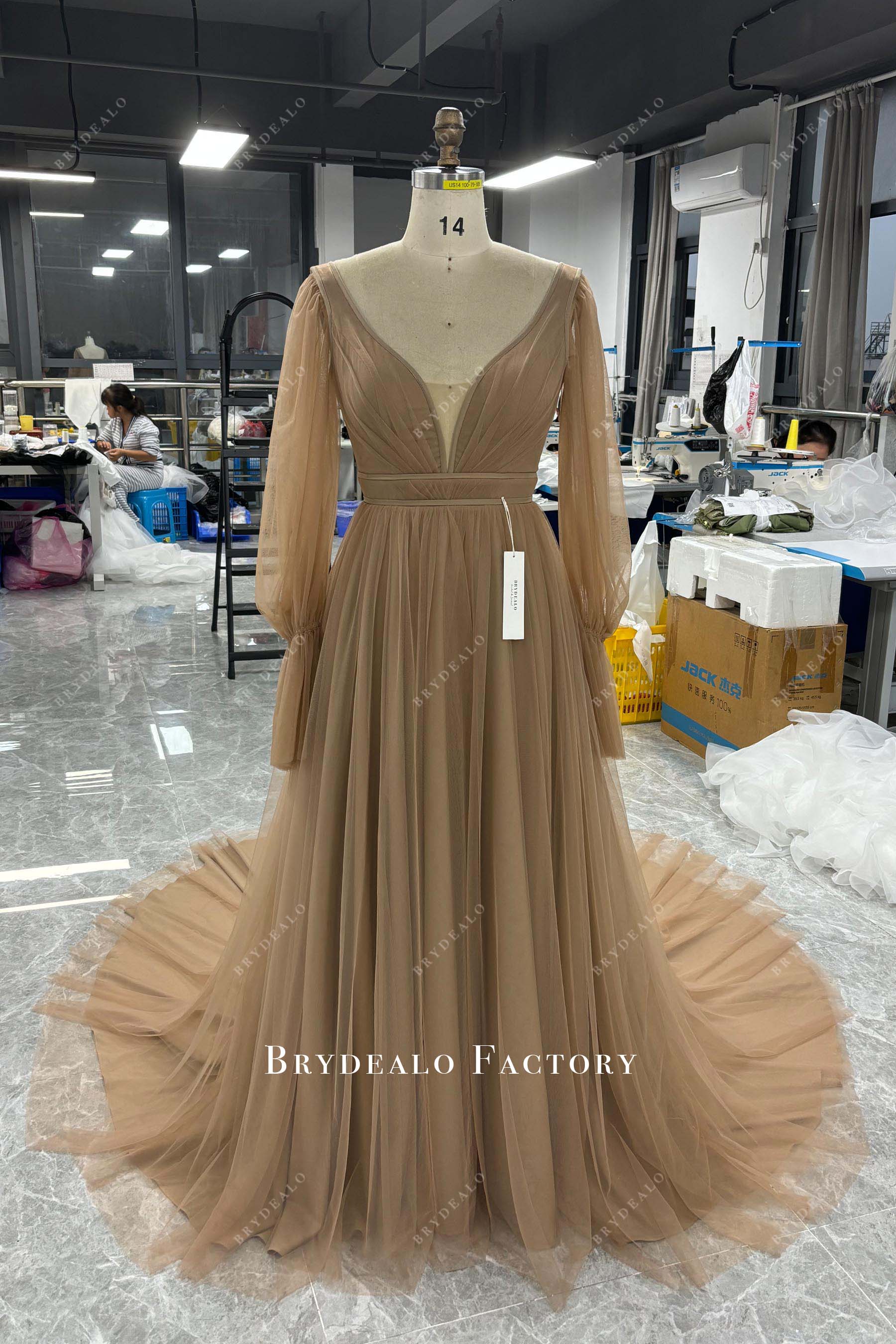 long sleeve a line wedding dress