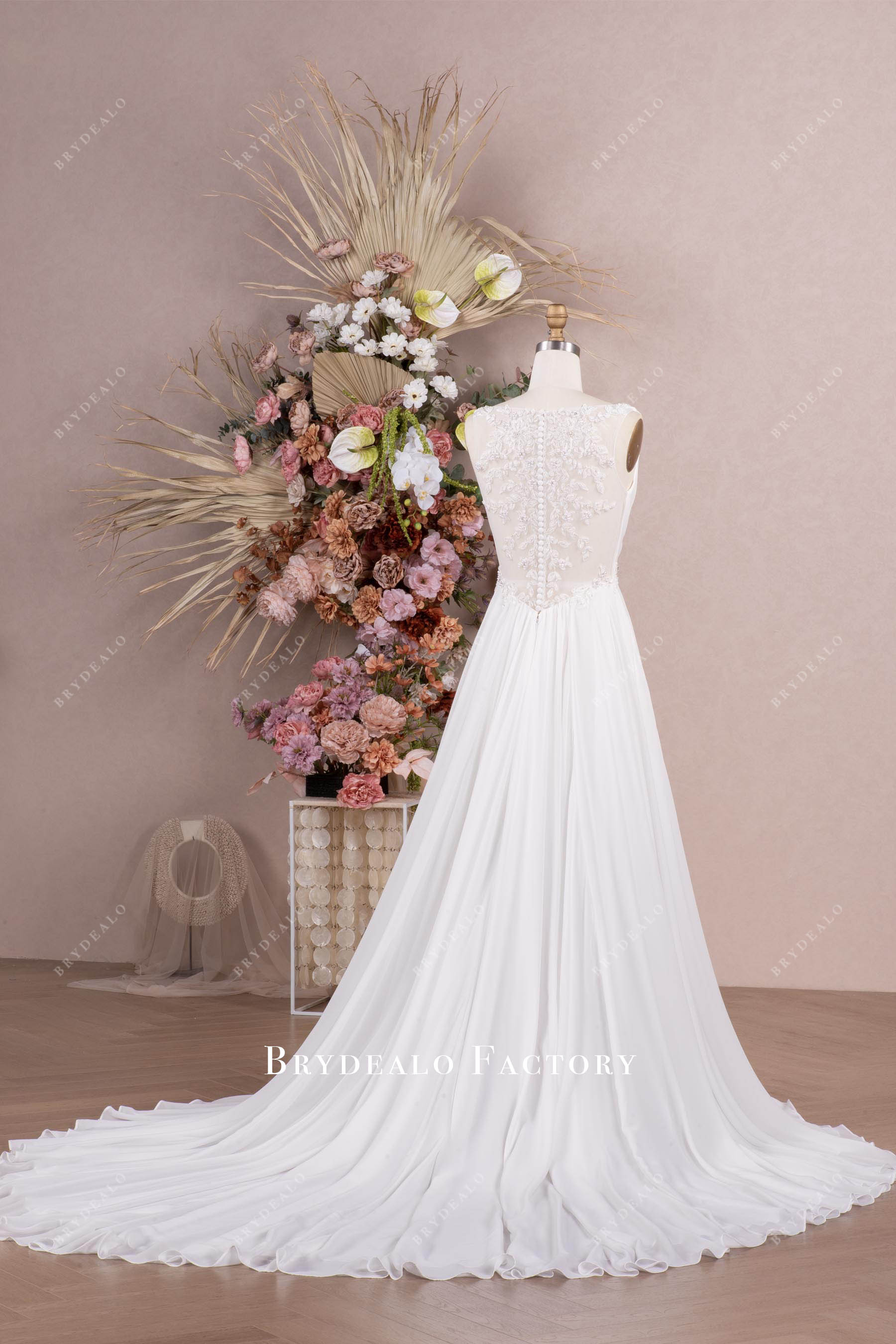 long chiffon train wedding dress