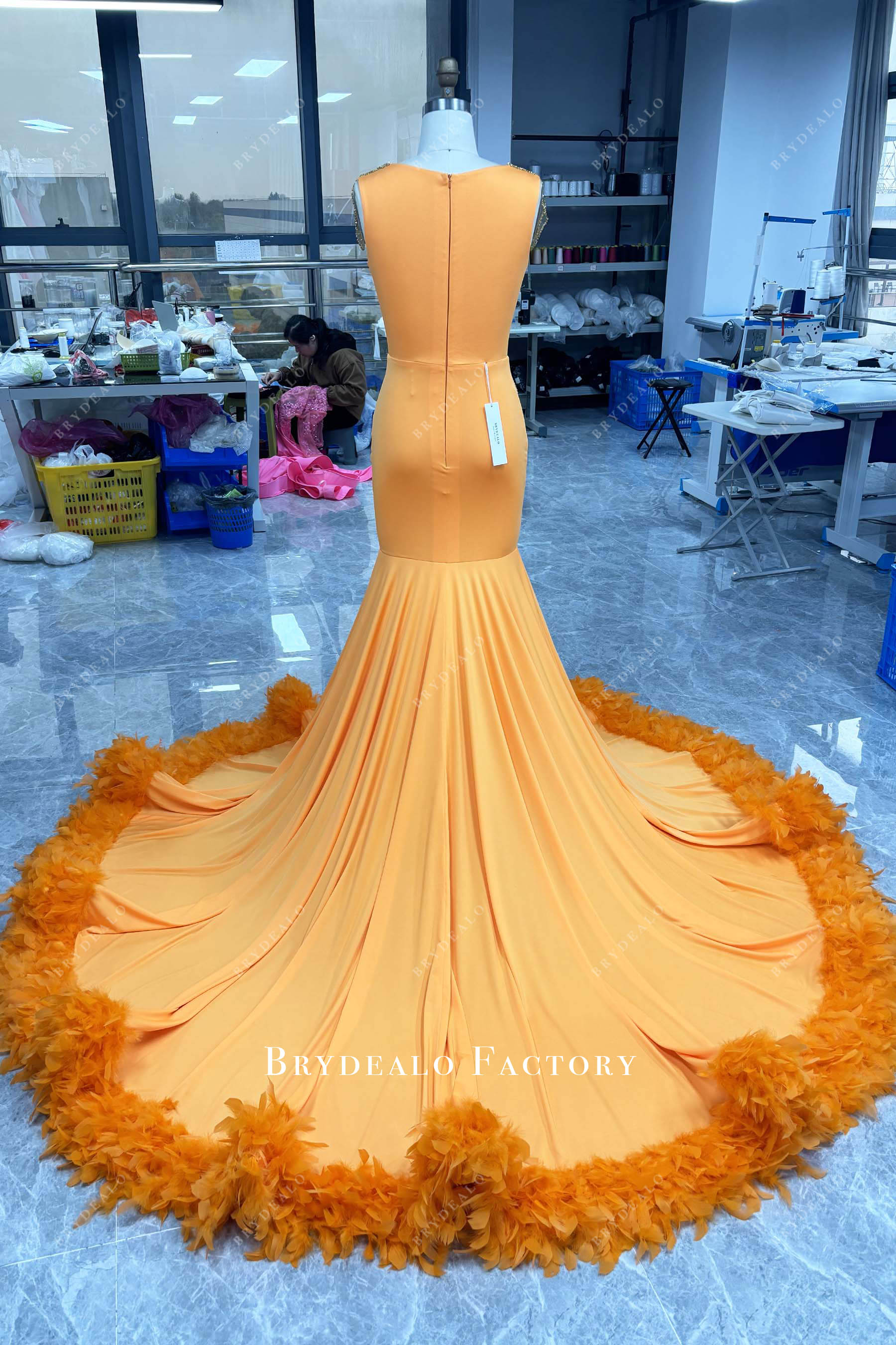 Yellow Feather Prom Dress