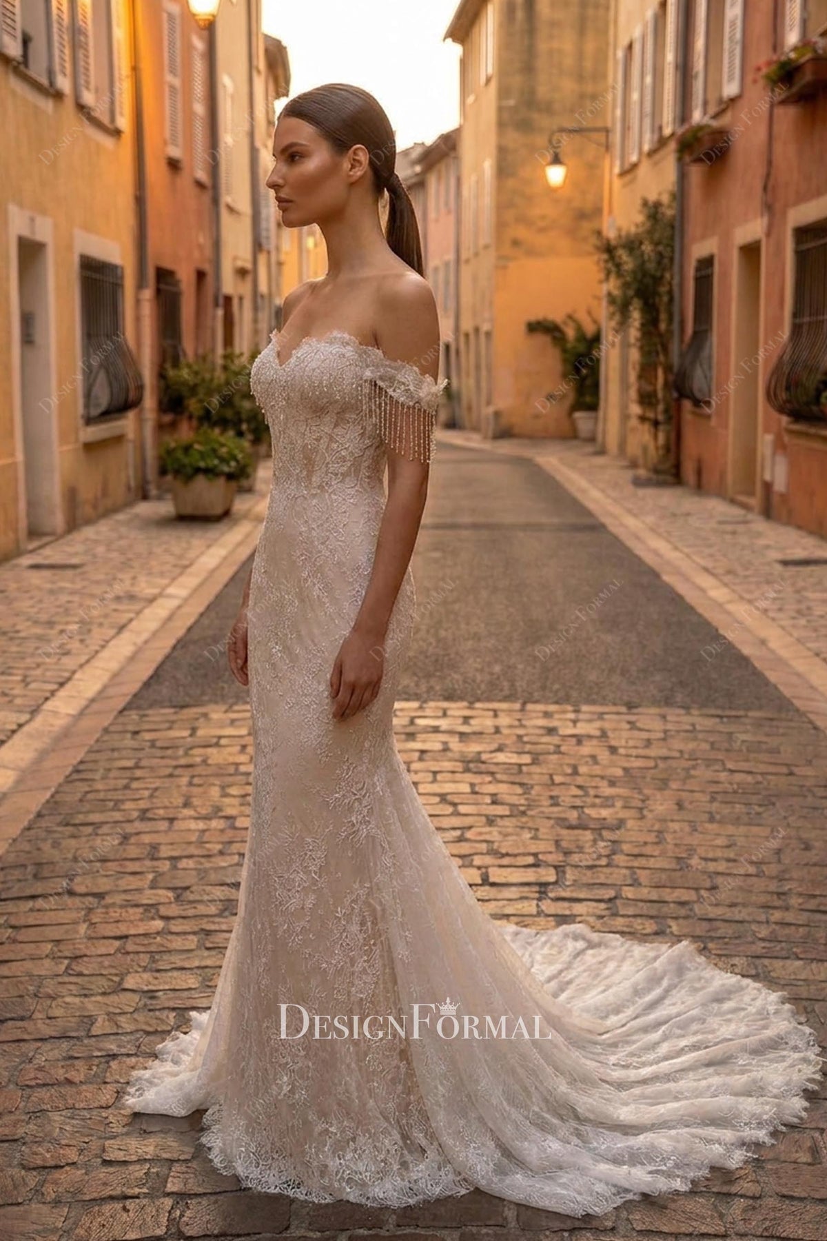 Modern Luxury Lace Crystal Tassel Mermaid Wedding Dress