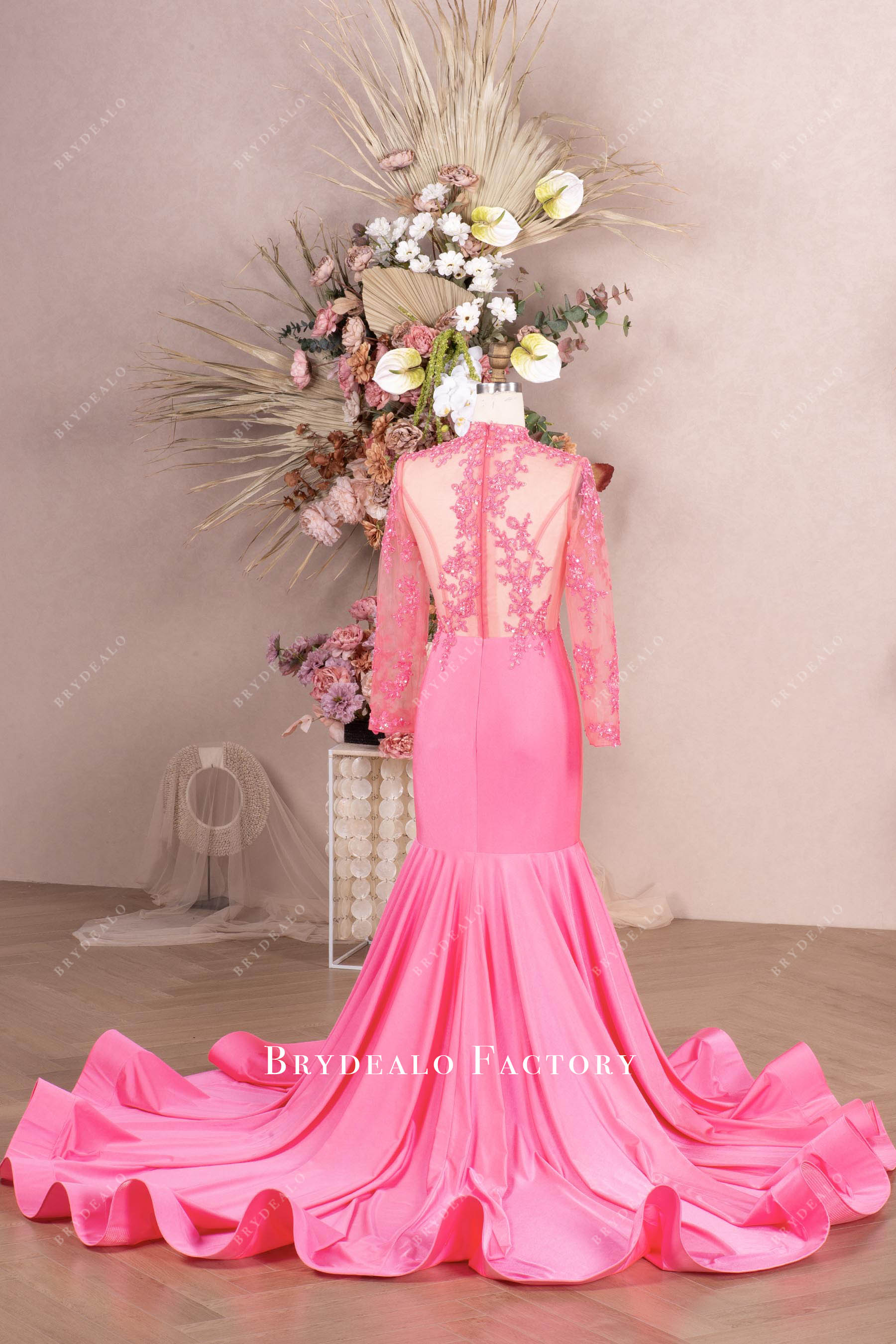 long ruffled mermaid lace prom dress