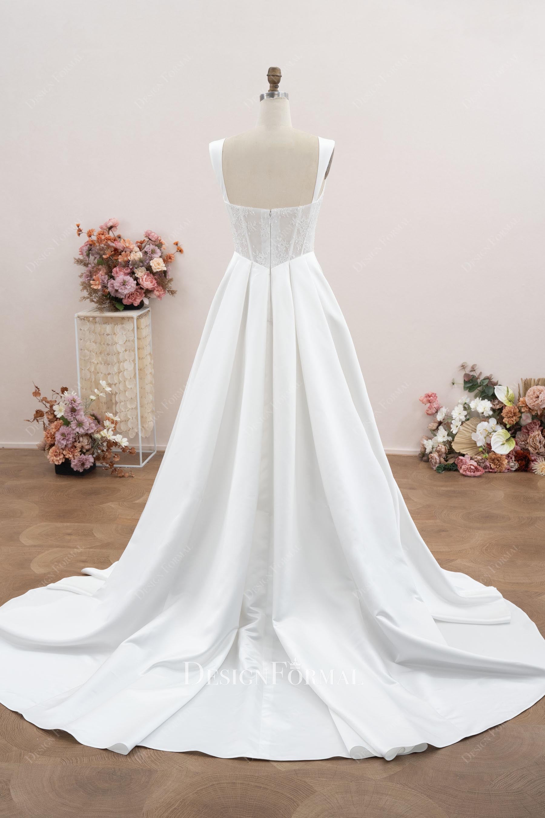 long satin sleeveless bridal dress
