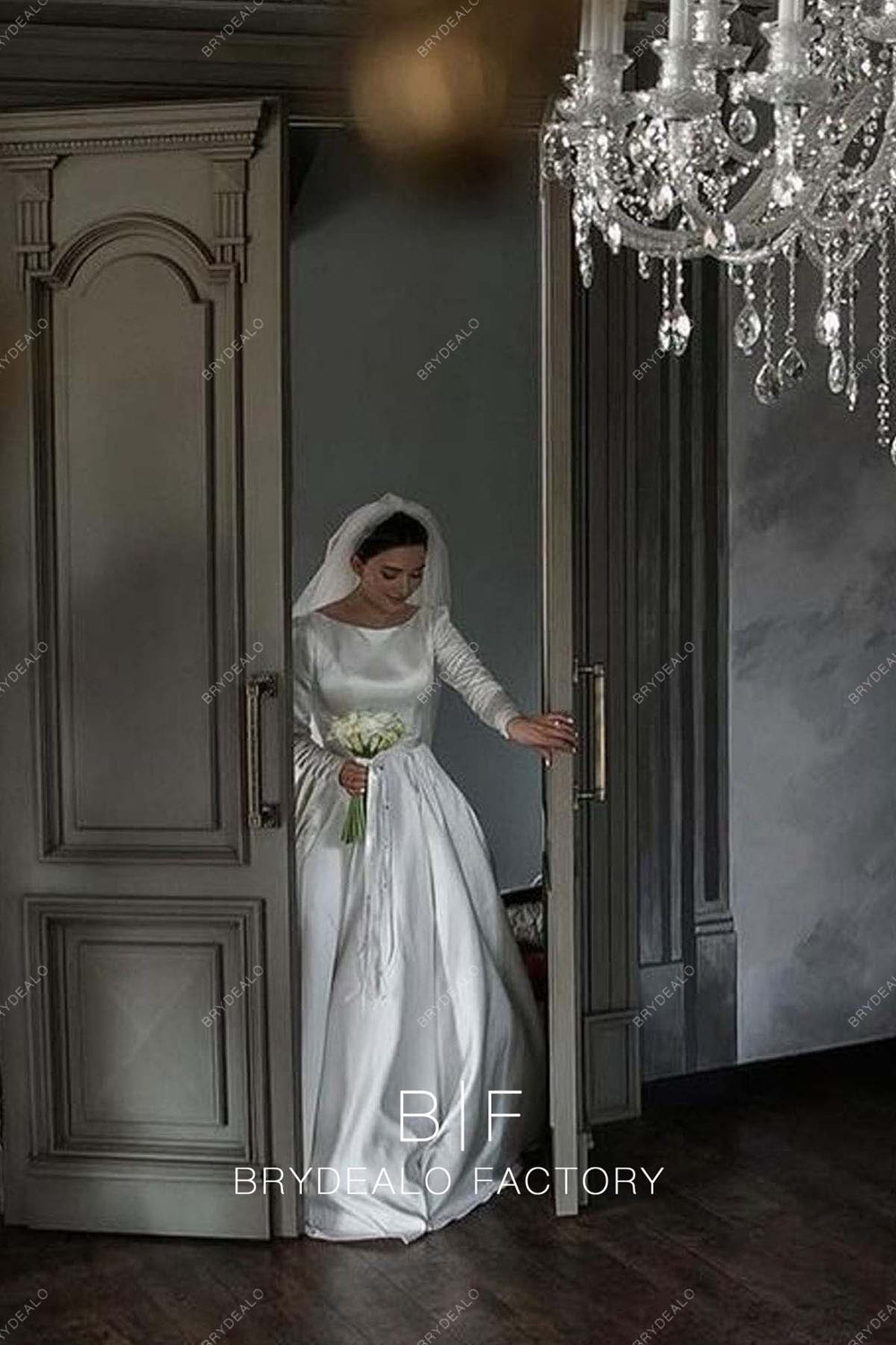 Pretty Ball Gown Halter Satin Long Wedding Dresses C4365 main image 0