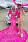 Rhinestones Unique Fuchsia Sequin Mermaid Long Train Prom Dress main image 1