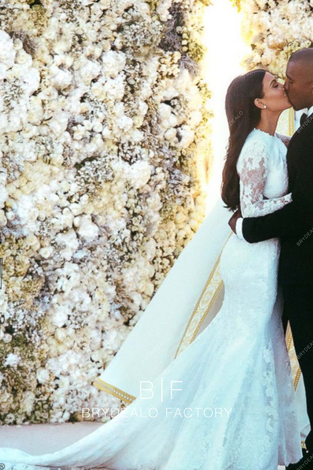 Kim Kardashian Lace Sheer Sleeve Mermaid Wedding Dress