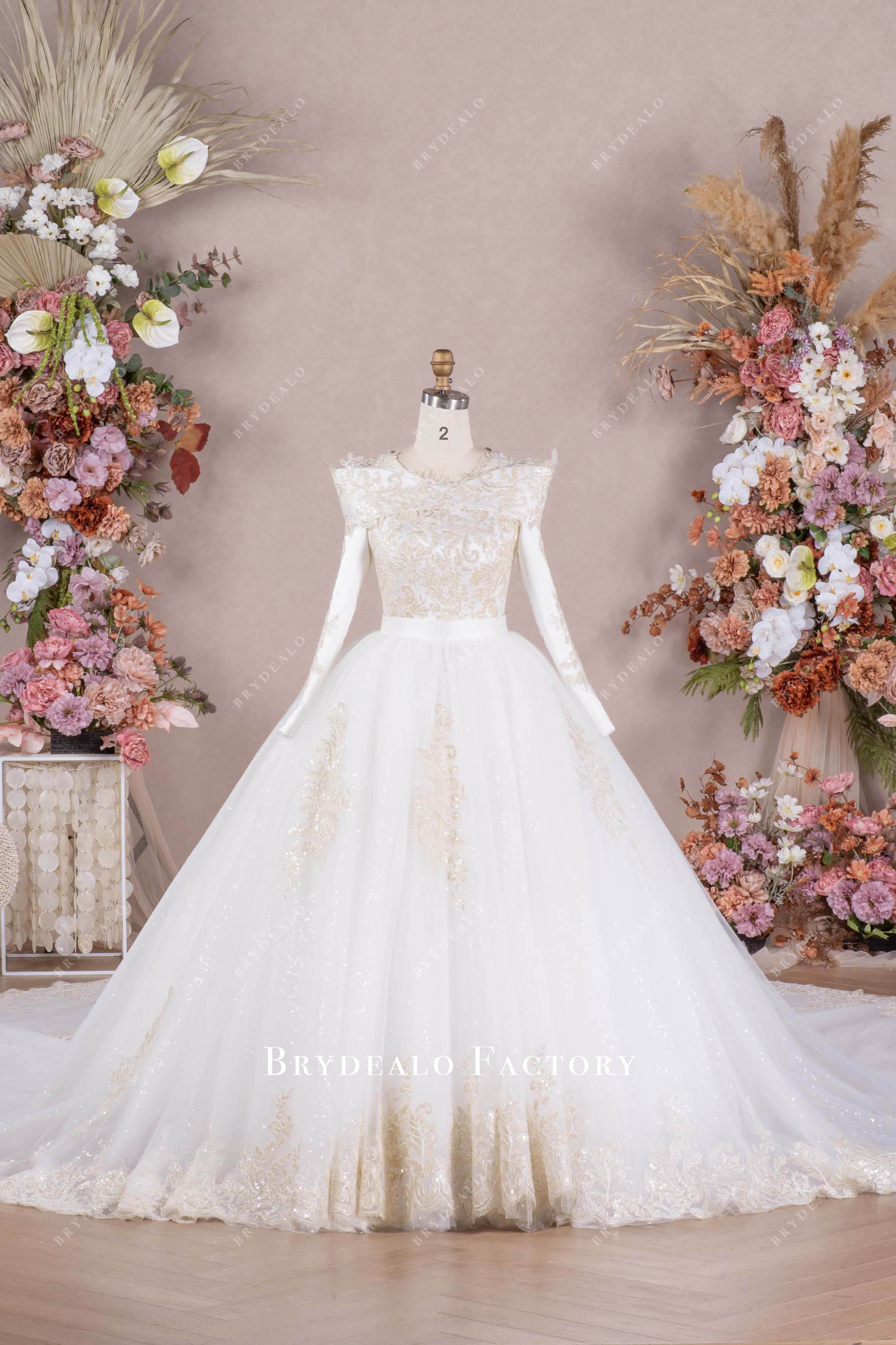 long sleeve a line wedding ballgown