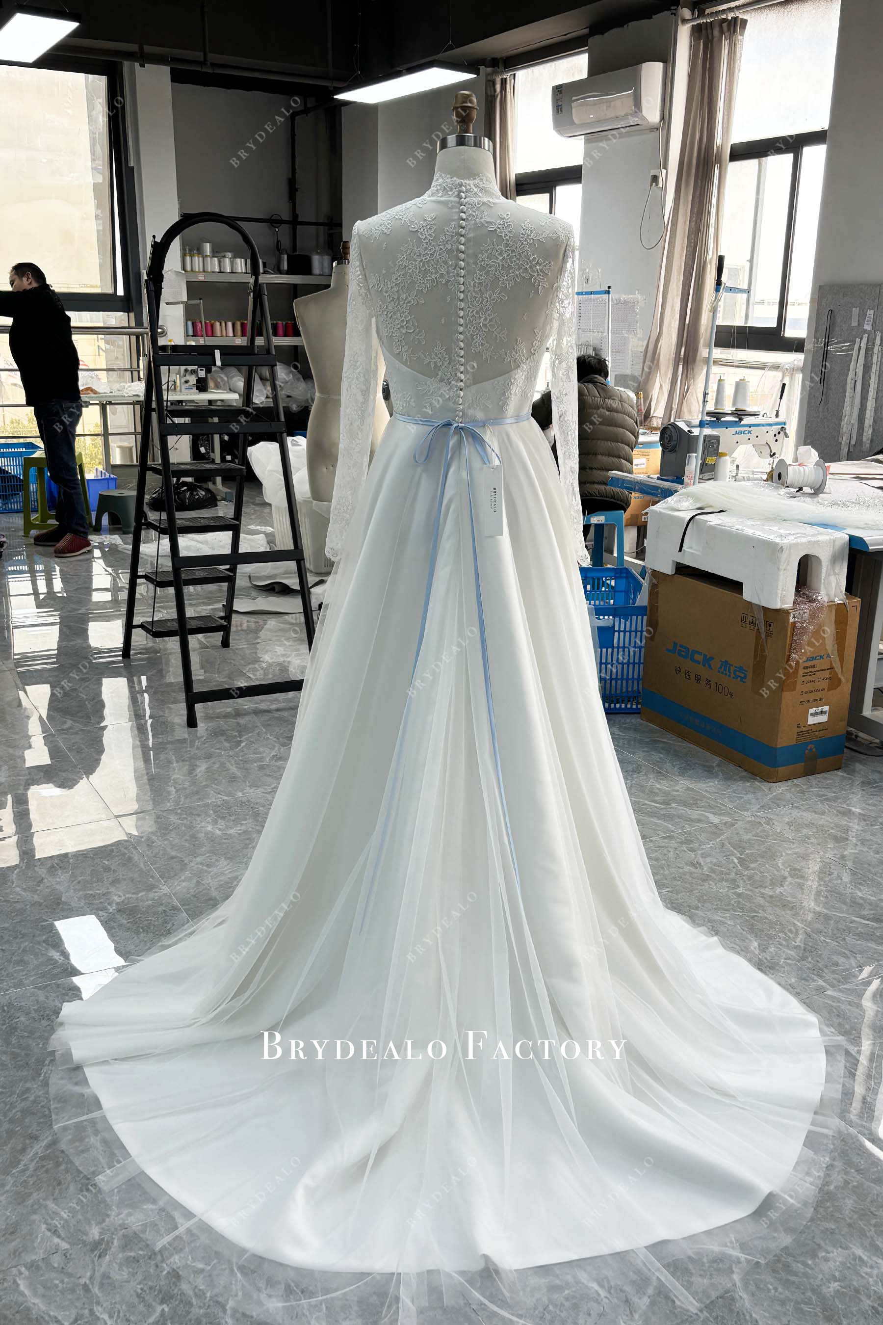 long train illusion back tulle bridal gown