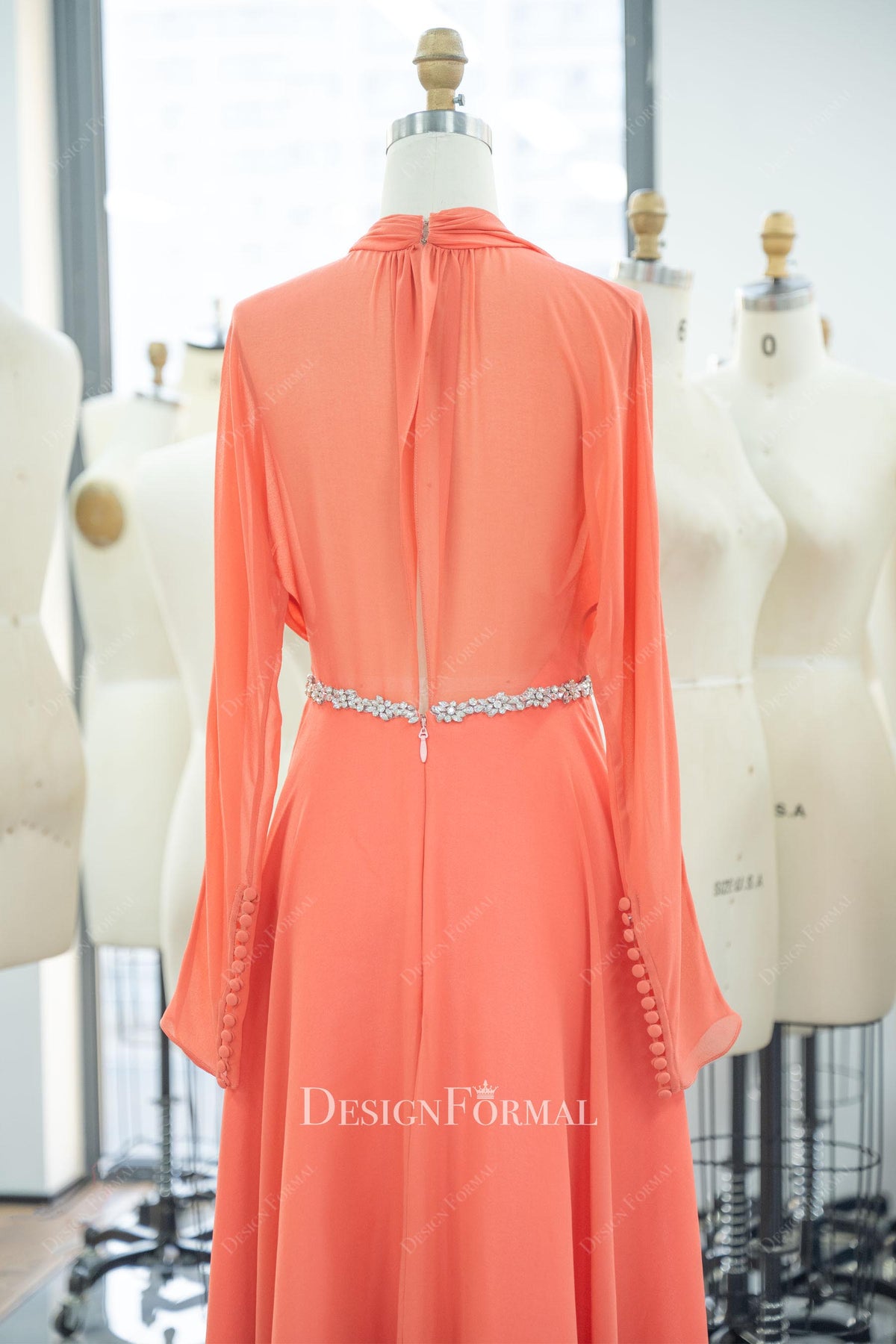 long sleeve chiffon evening dress