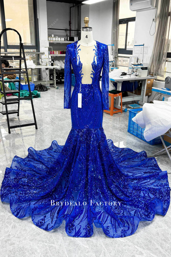 Classy Mermaid High Neckline Sequin Ruffles Long Evening Dress Prom Dresses SD2505
