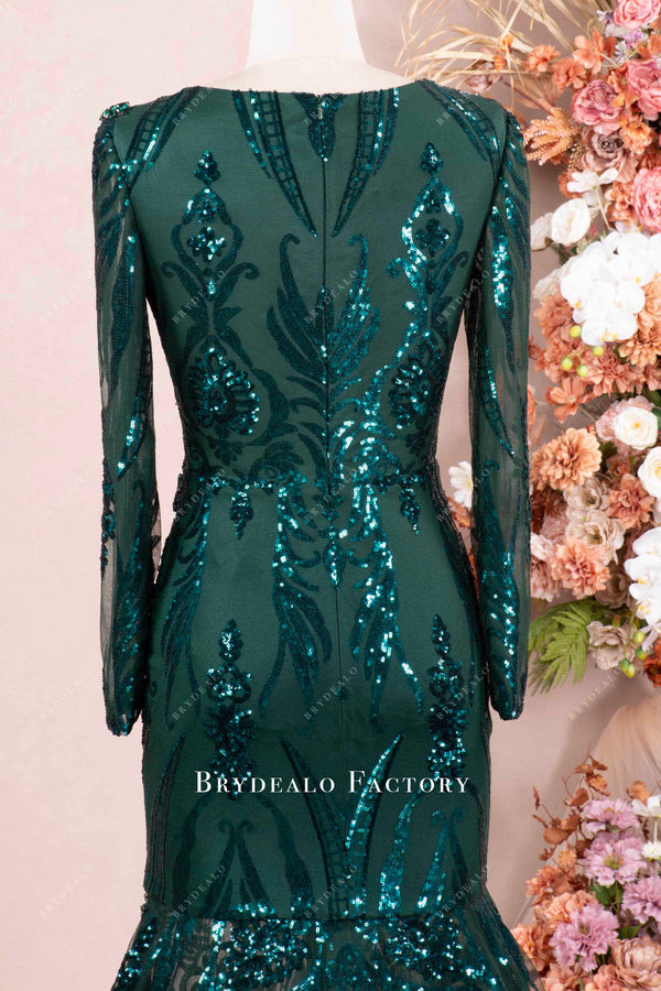 Sparkly Dark Green Sequin Feather Long Prom Dress — free download
