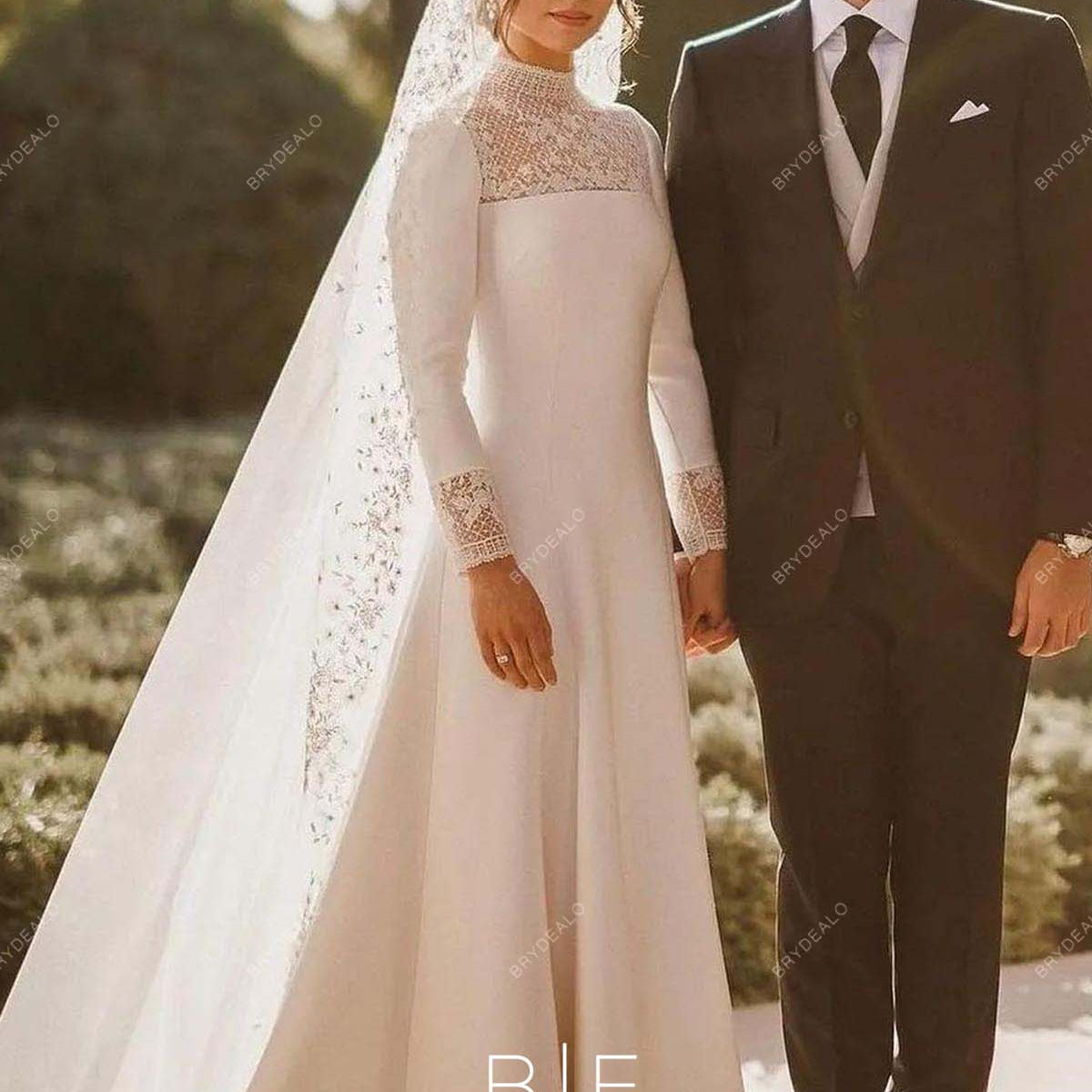 Vintage Mock Neck Crepe Baroque Princess Iman of Jordan Wedding Dress
