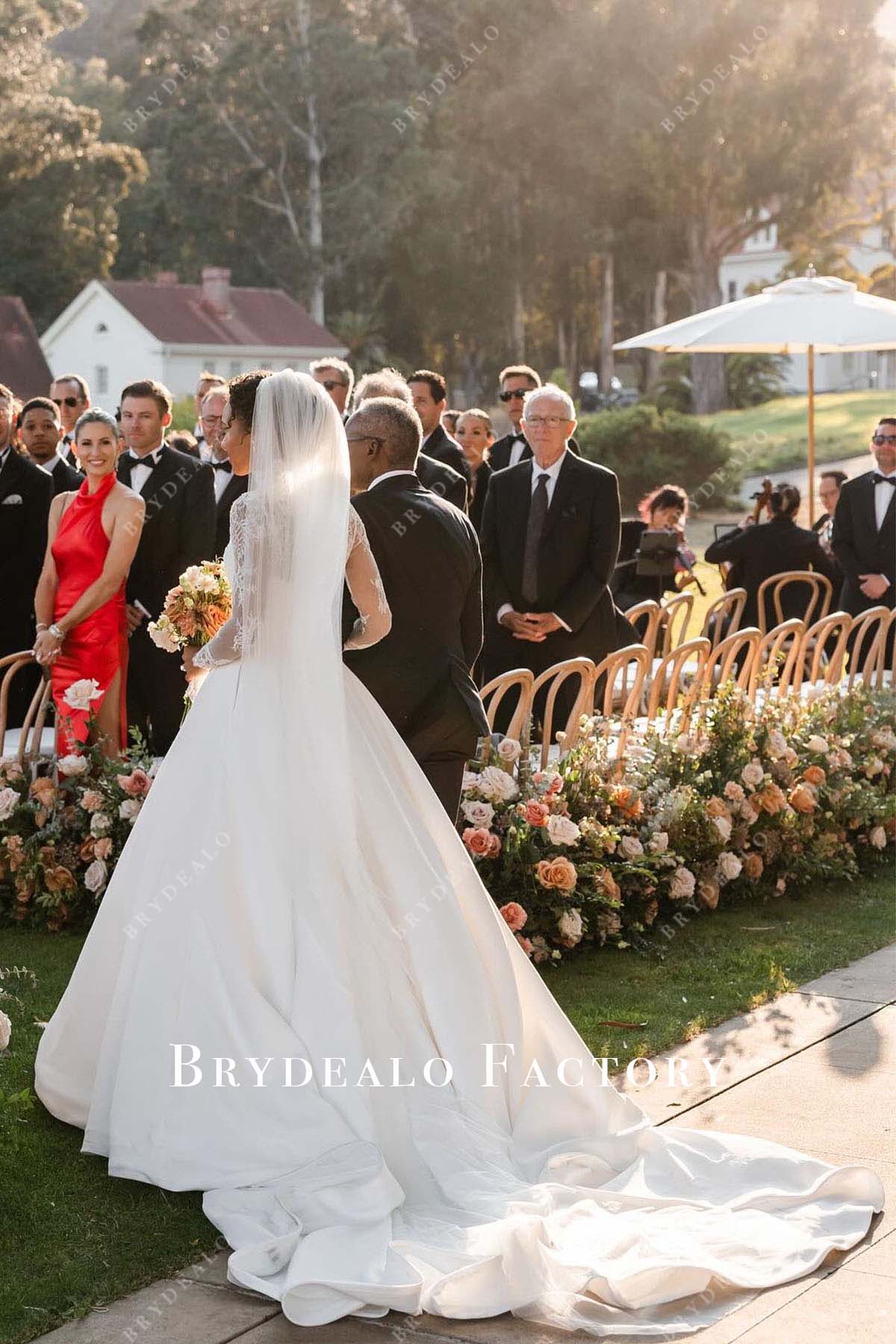 white chapel train bridal dress