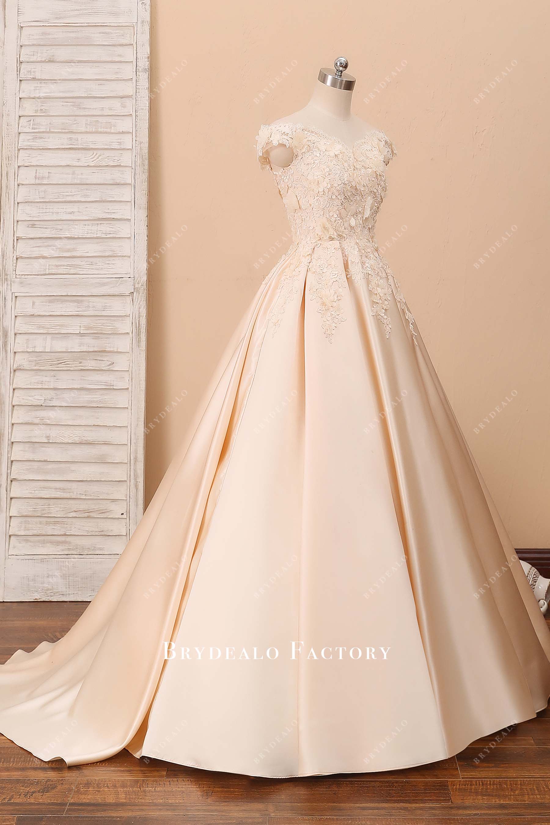 long train ball gown champagne wedding dress