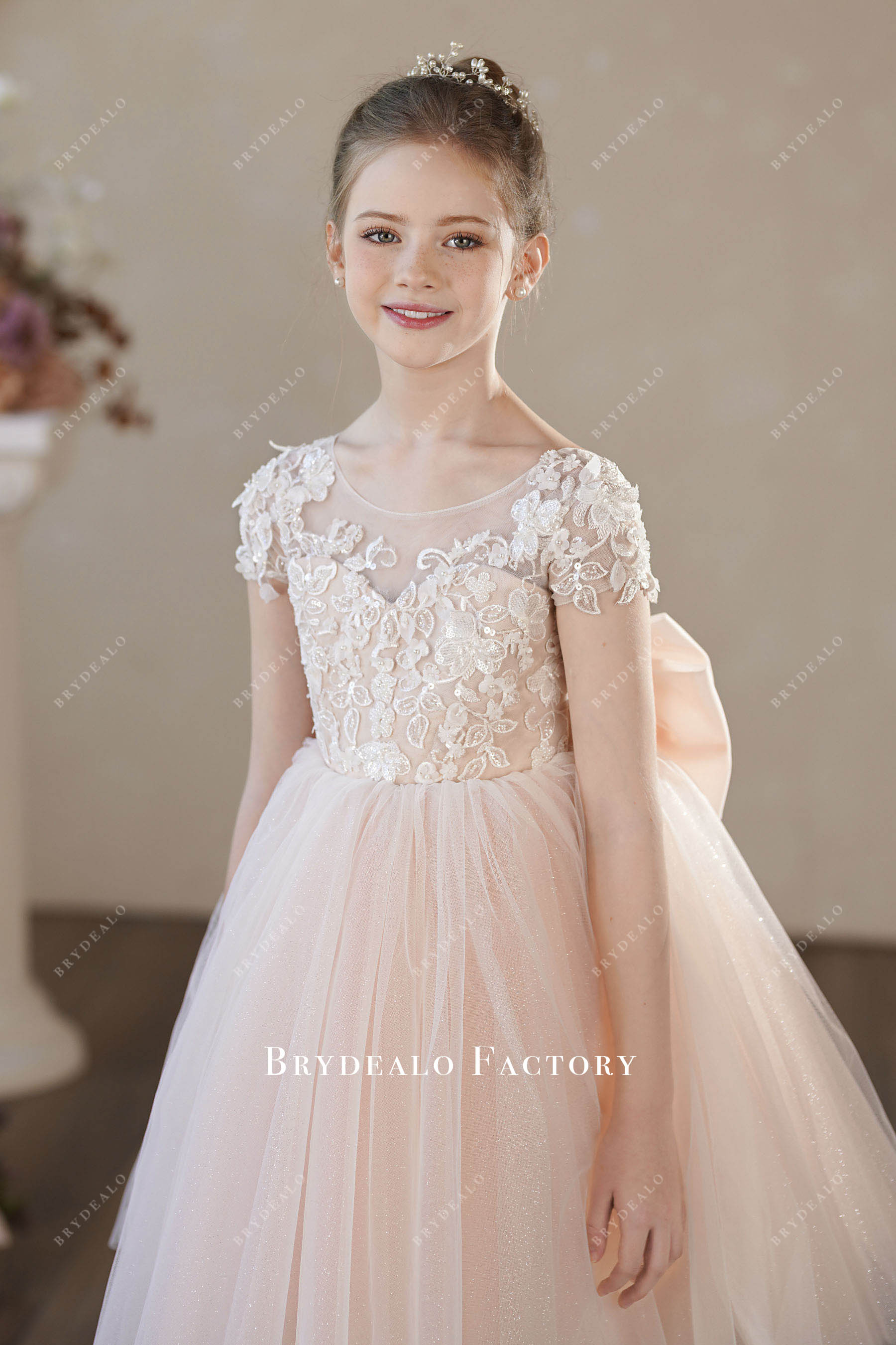 luxury beaded flower lace flower girl dress