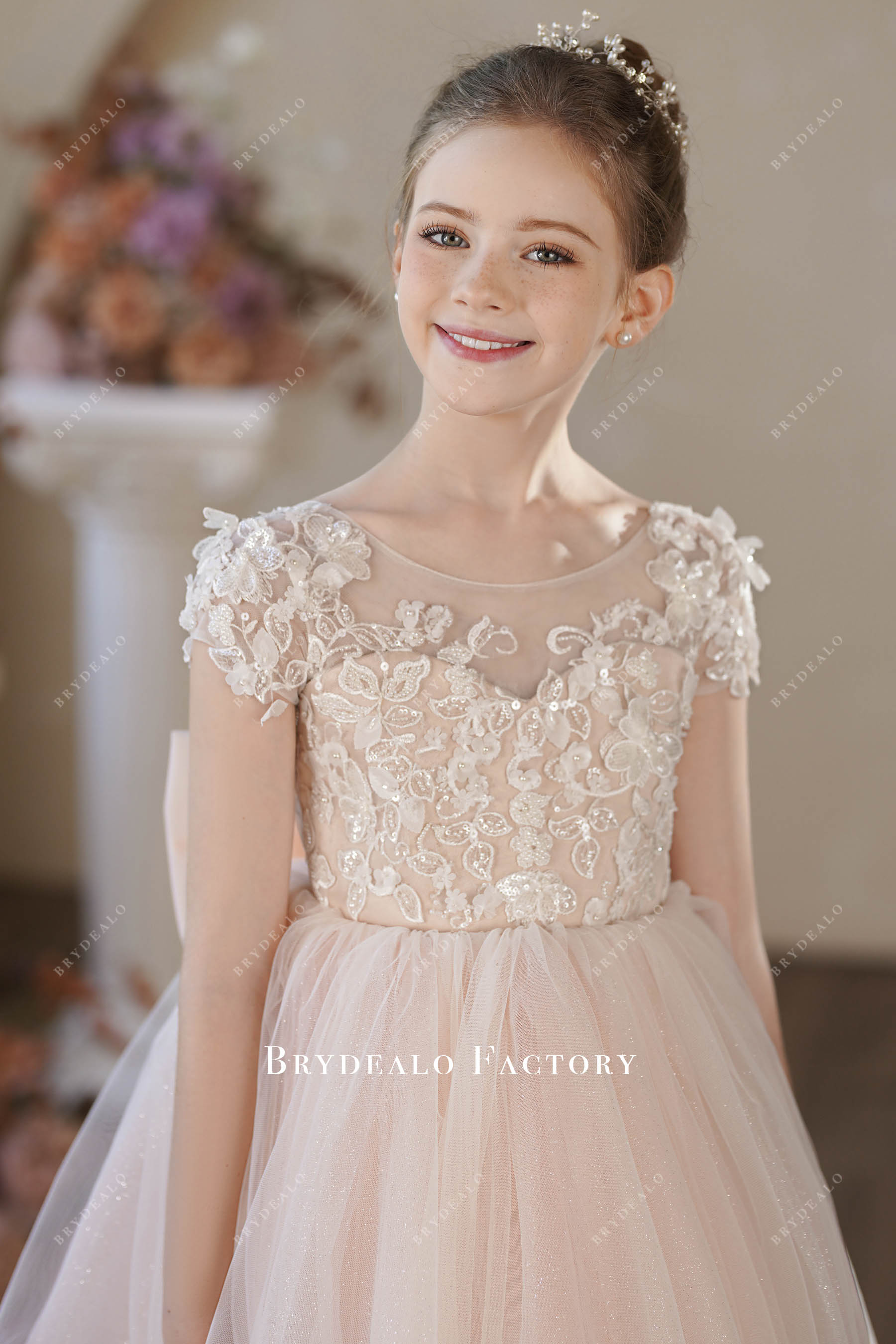 luxury cap sleeve flower girl dress