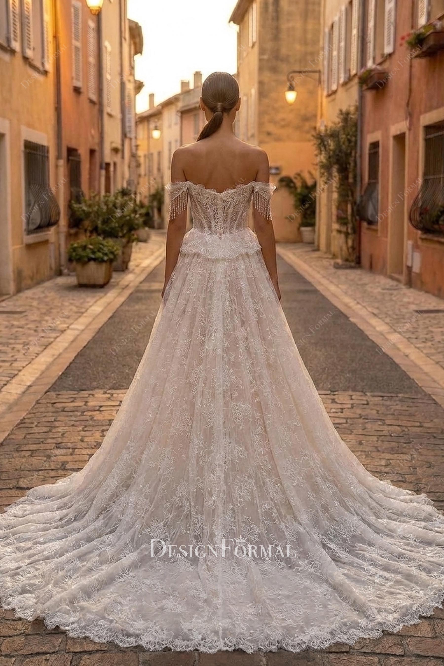 Modern Luxury Lace Crystal Tassel Mermaid Wedding Dress