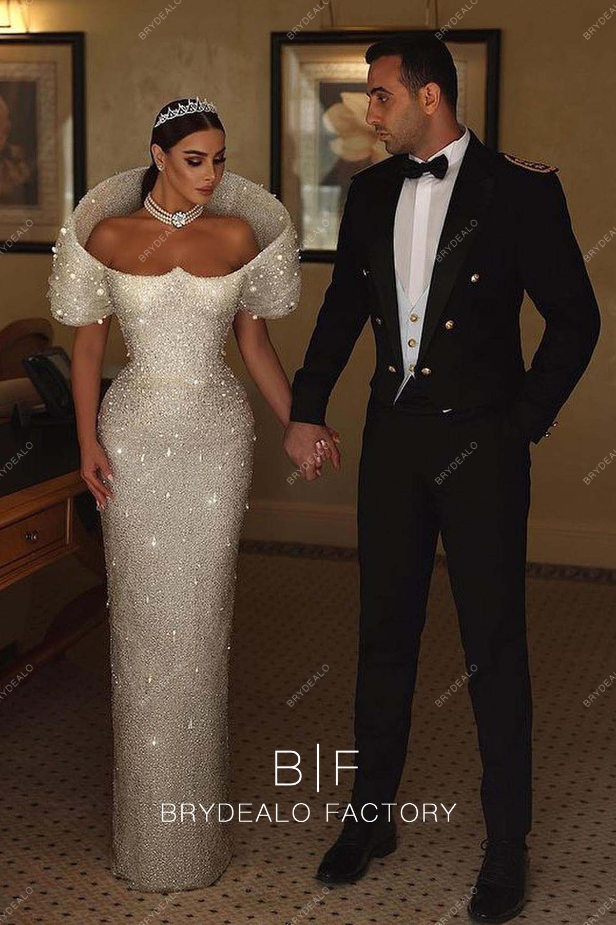 Allover Sparkly Off Shoulder Luxury Modern Bridal Dress