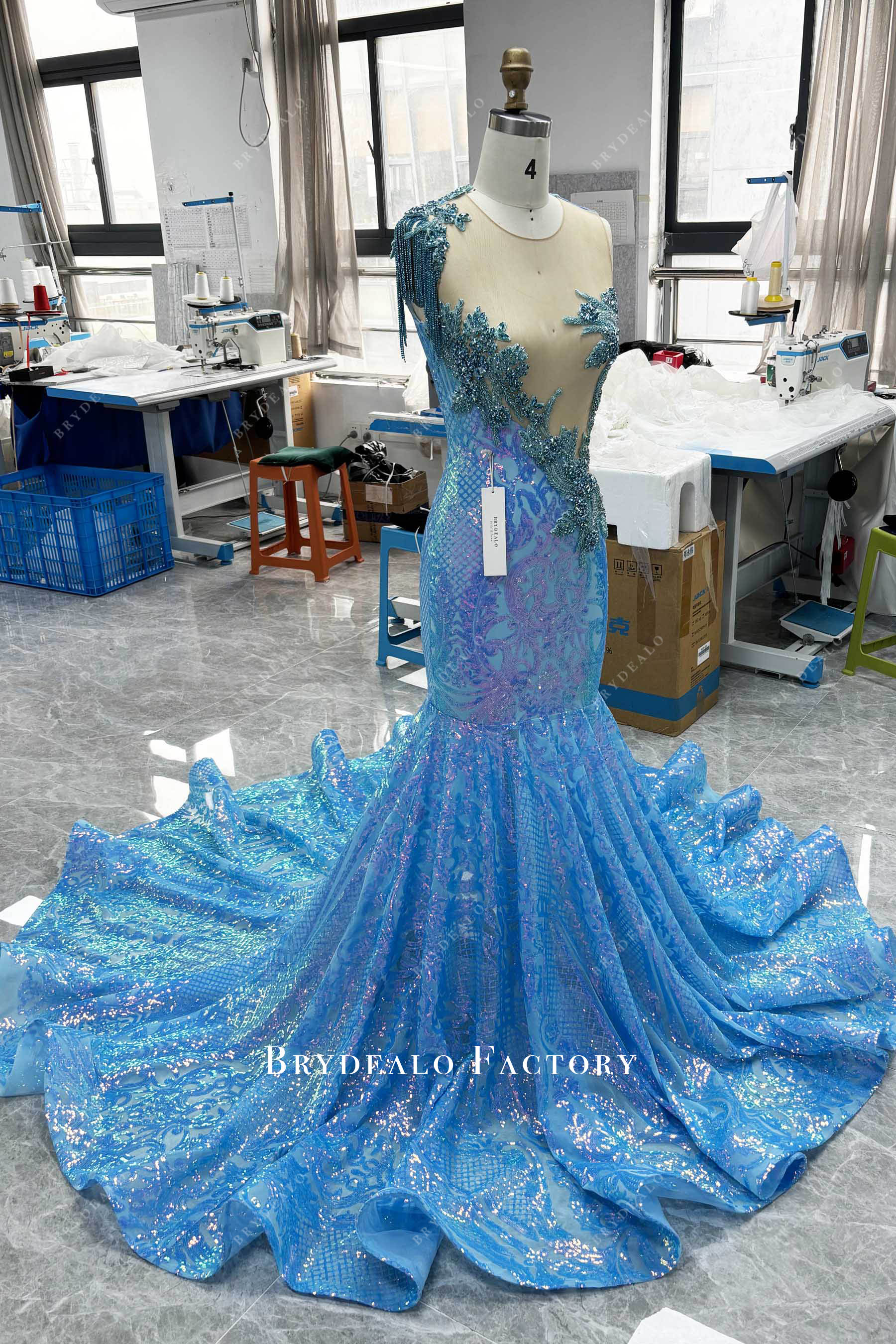 original luxury rhinestone tassel sequin prom dress