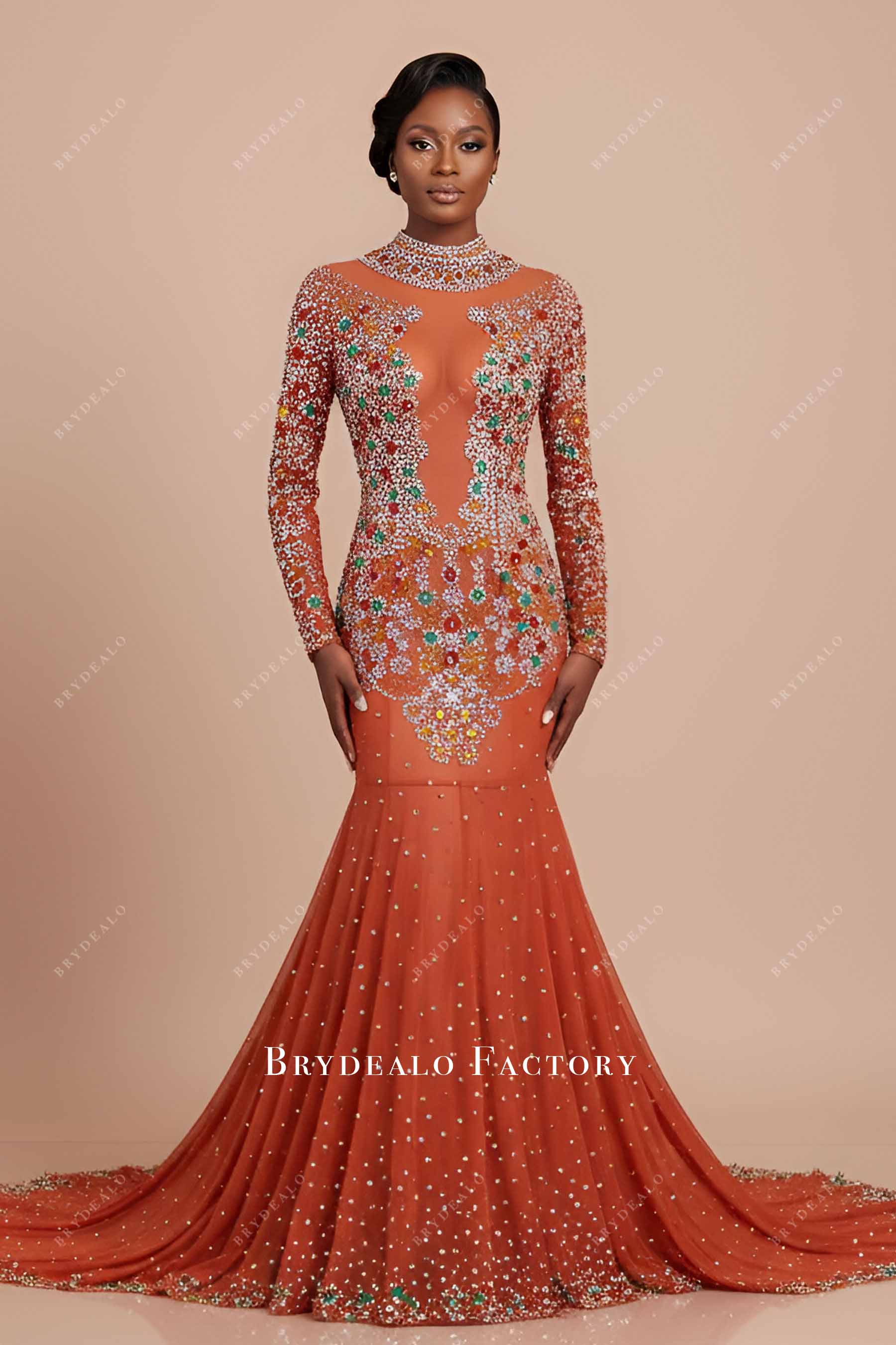 luxury rusty rhinestone prom dress